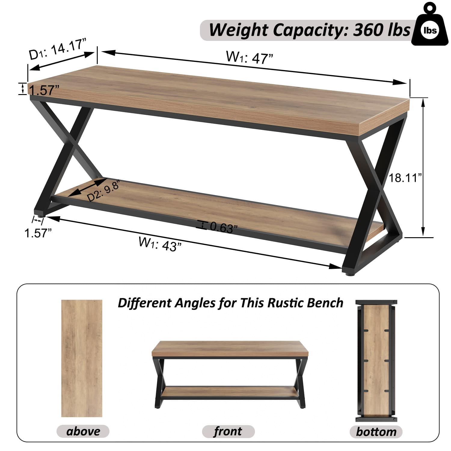 Paasyonmate Entryway Bench with Storage, Rustic Oak Shoe Bench Entryway with Metal Frame 6