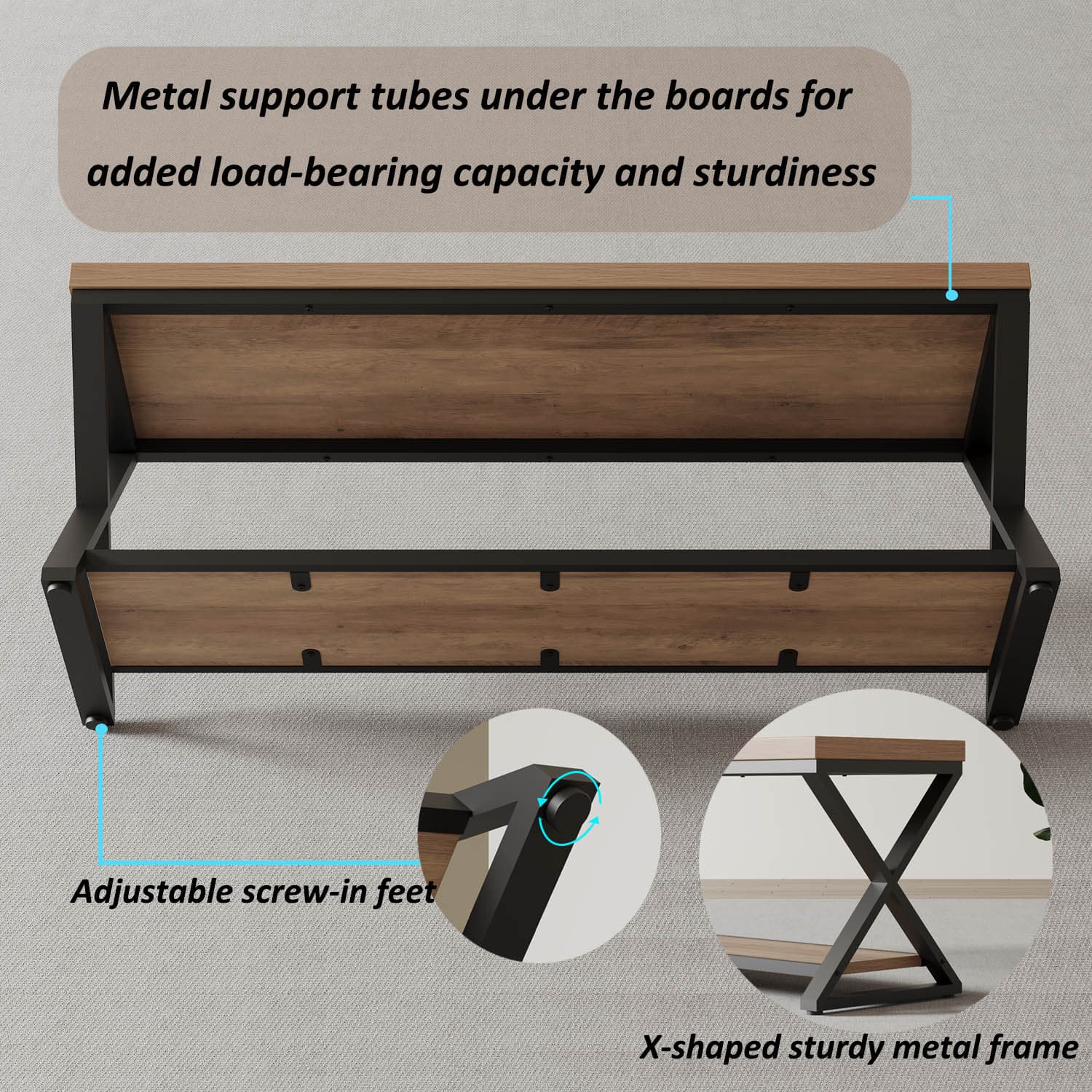 Paasyonmate Entryway Bench with Storage, Rustic Oak Shoe Bench Entryway with Metal Frame 7