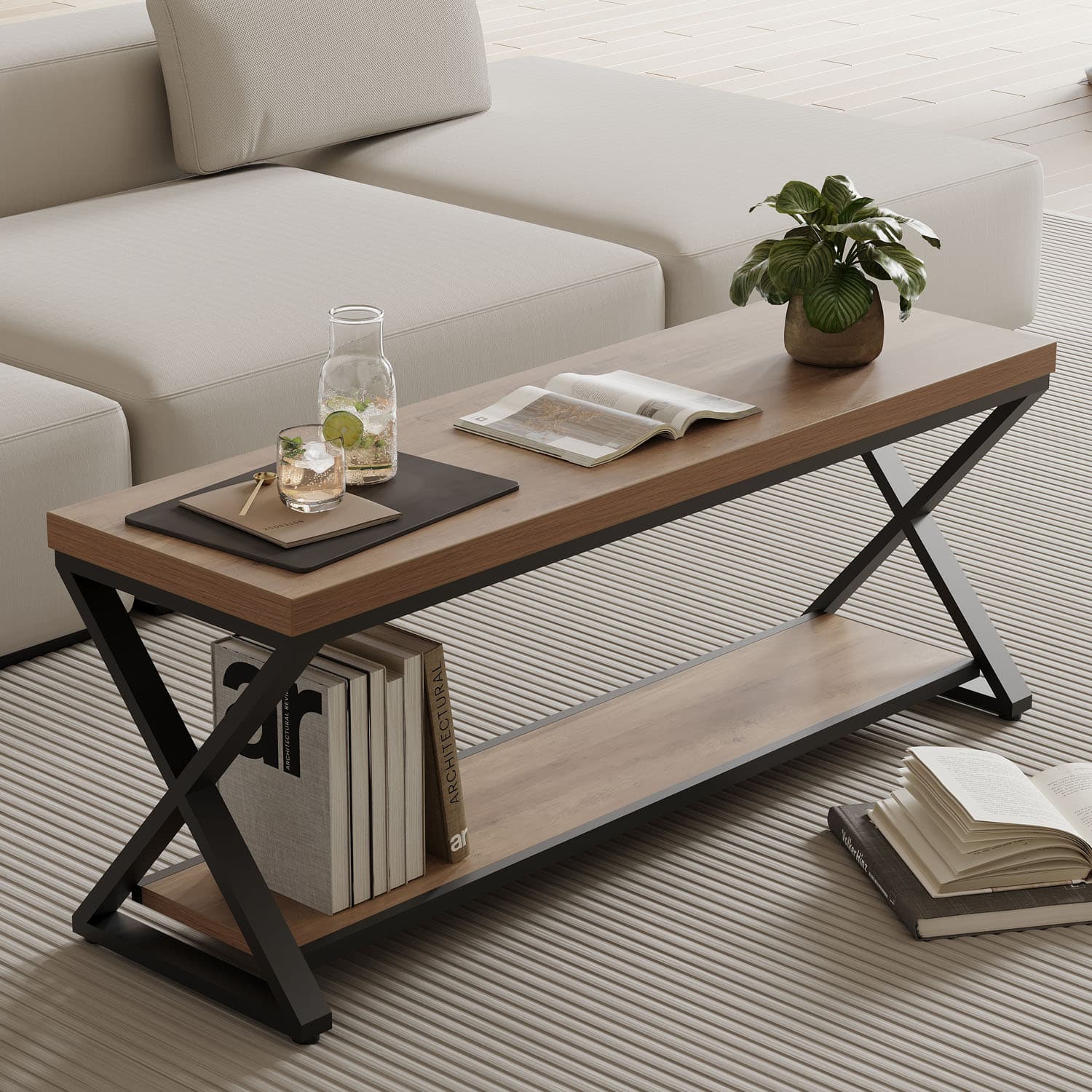 Paasyonmate Entryway Bench with Storage, Rustic Oak Shoe Bench Entryway with Metal Frame 8