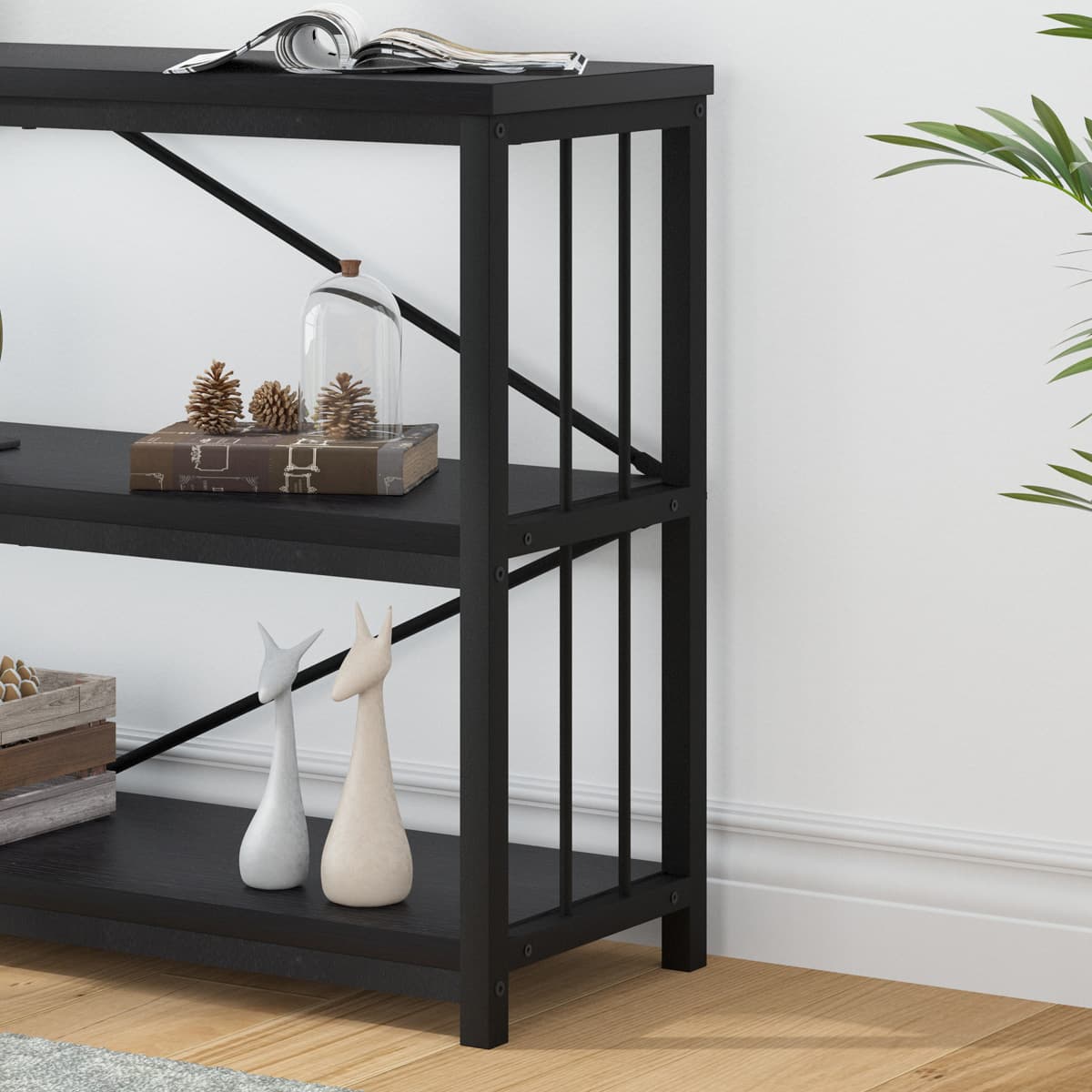Paasyonmate 55" Entryway Table , Modern Industrial Console Table, Sofa Side Table with Storage, Black 4