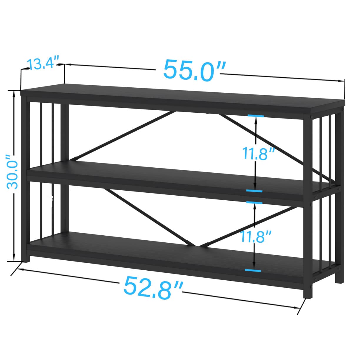 Paasyonmate 55" Entryway Table , Modern Industrial Console Table, Sofa Side Table with Storage, Black 6