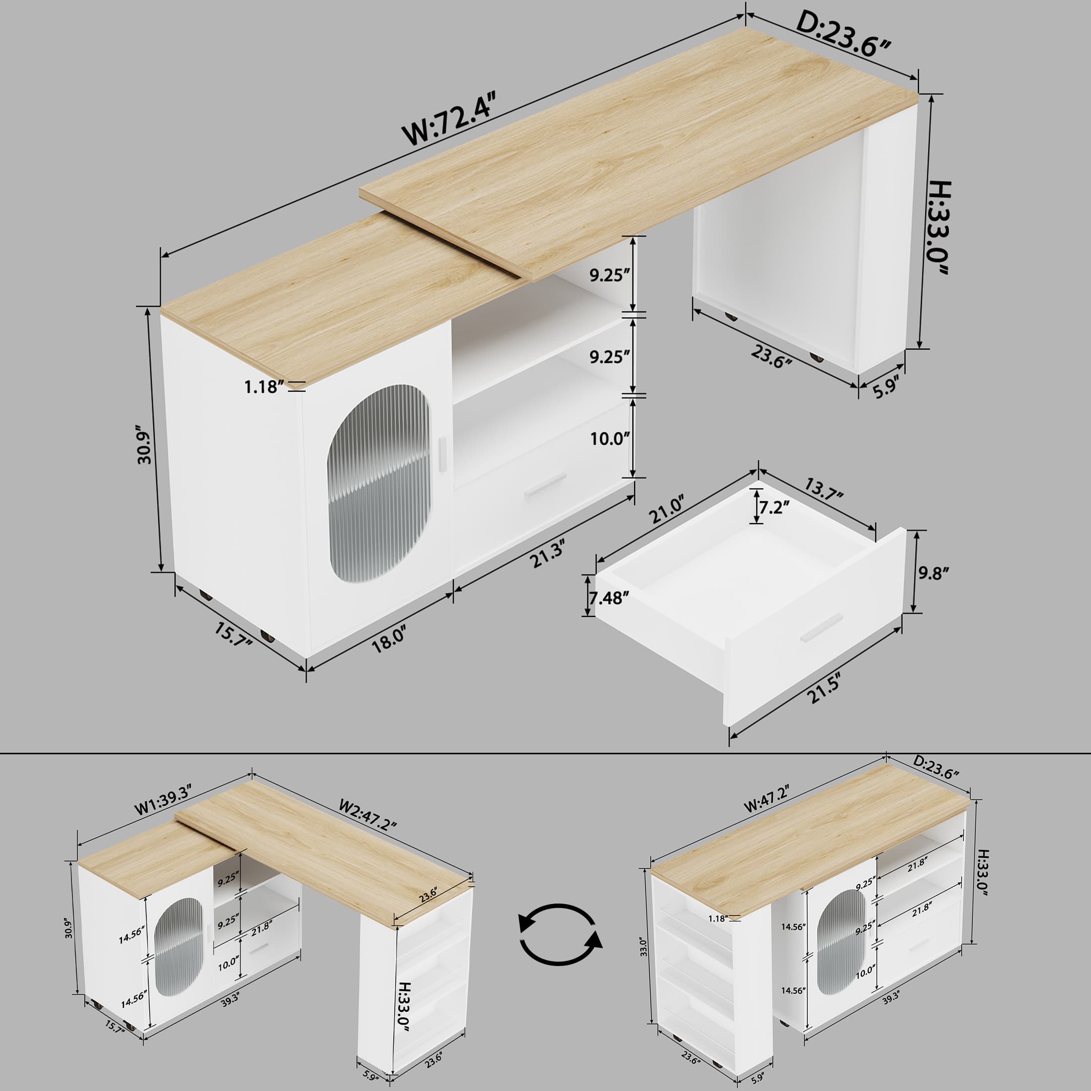 Paasyonmate 72" Mobile Rolling Kitchen Island with Seating and Storage Space, White Oak 7
