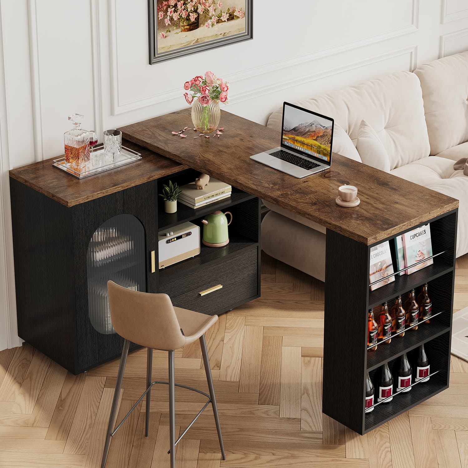 Paasyonmate 72" Mobile Rolling Kitchen Island with Seating and Storage Space, Rustic Brown 2