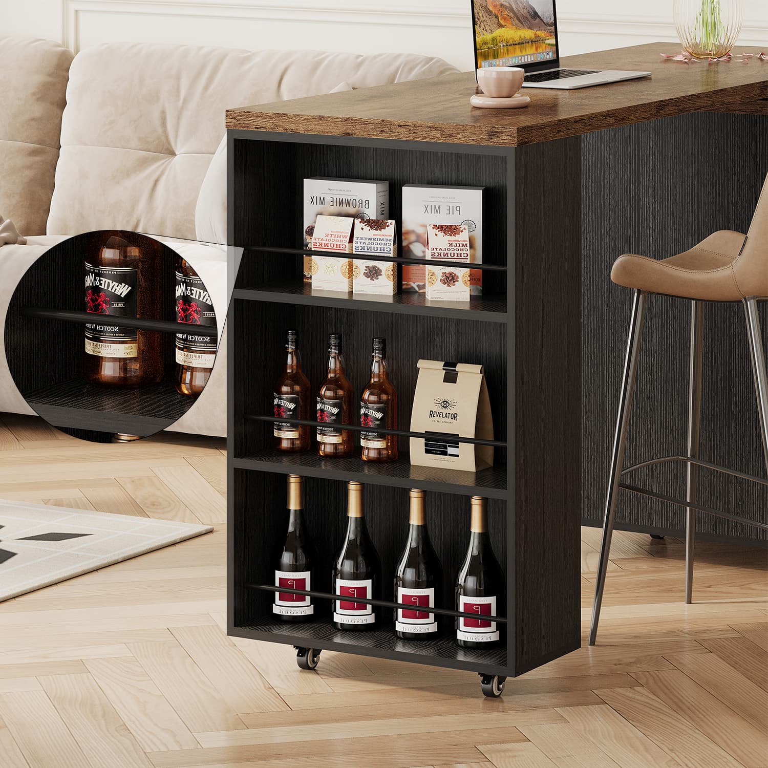 Paasyonmate 72" Mobile Rolling Kitchen Island with Seating and Storage Space, Rustic Brown 5