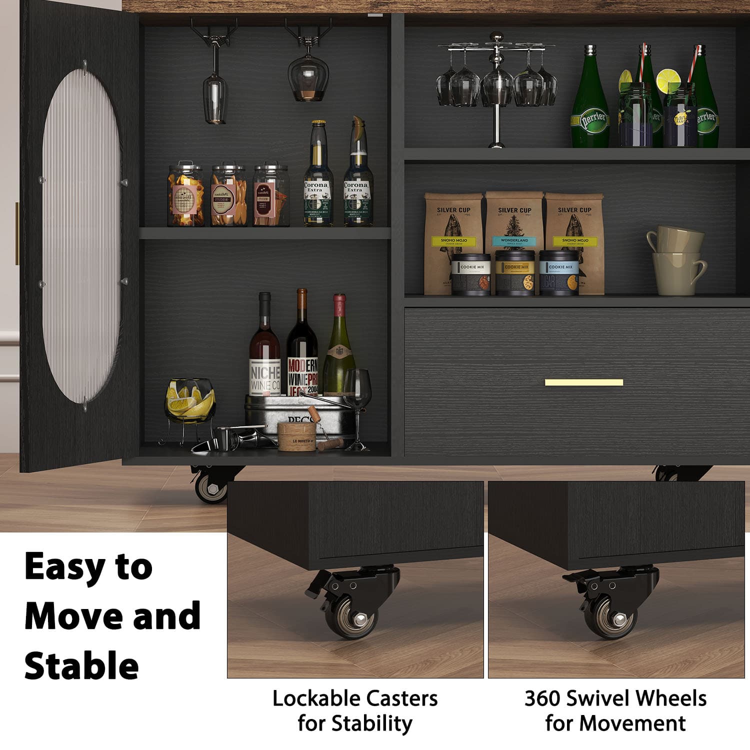 Paasyonmate 72" Mobile Rolling Kitchen Island with Seating and Storage Space, Rustic Brown 8