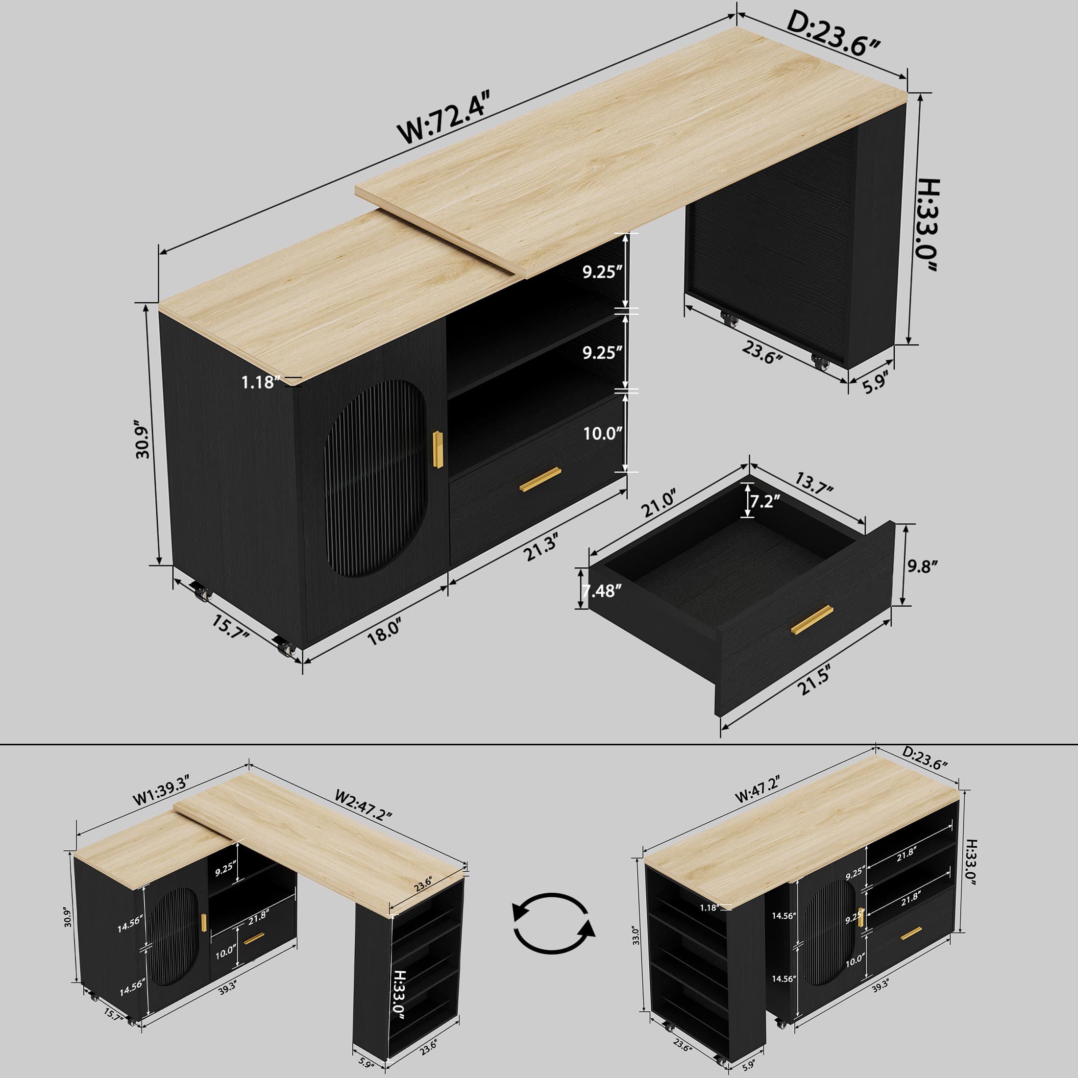 Paasyonmate Rolling Kitchen Island with Storage Cabinet, Rolling Cart with Swivel Table, Drawers, Shelves 2
