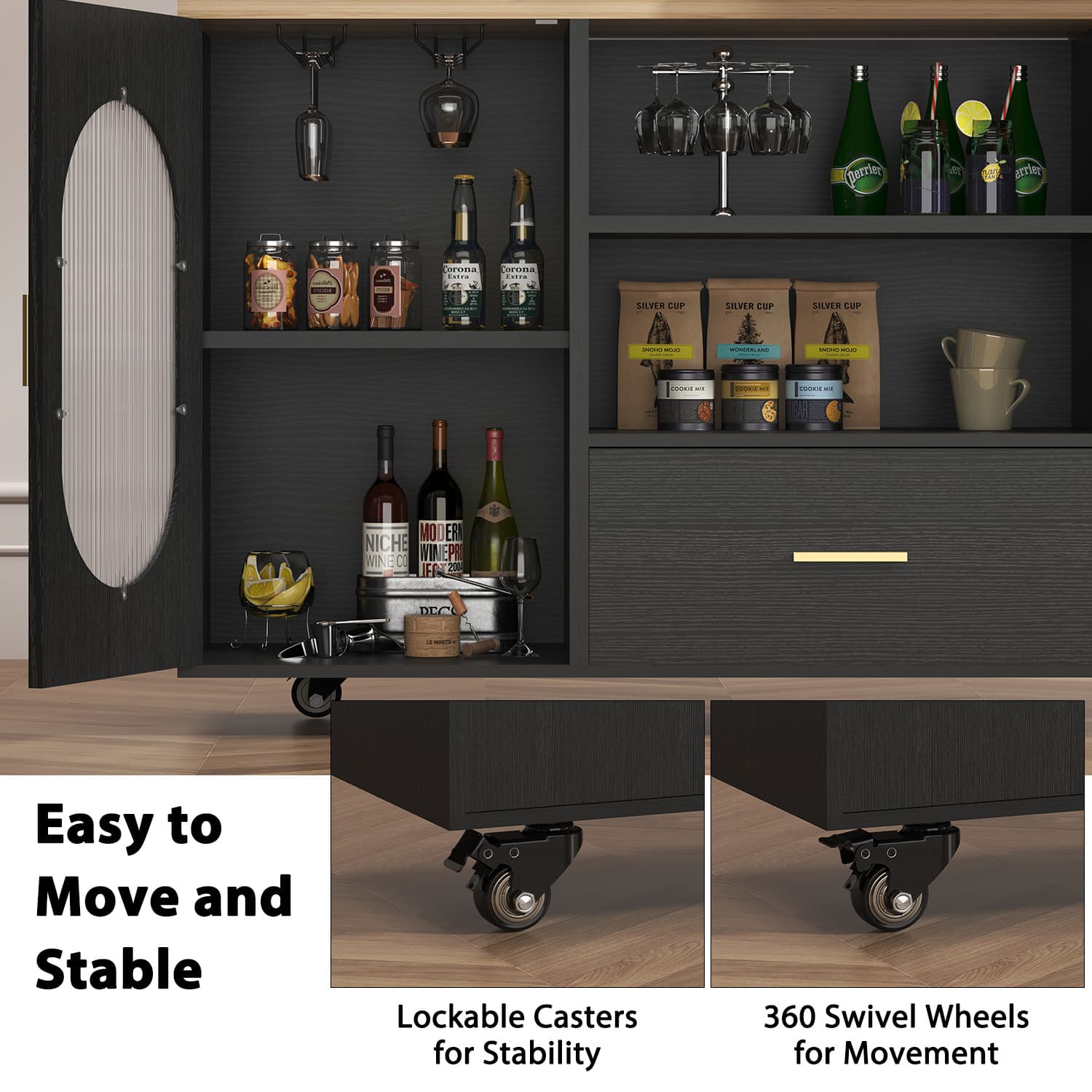 Paasyonmate Rolling Kitchen Island with Storage Cabinet, Rolling Cart with Swivel Table, Drawers, Shelves 5