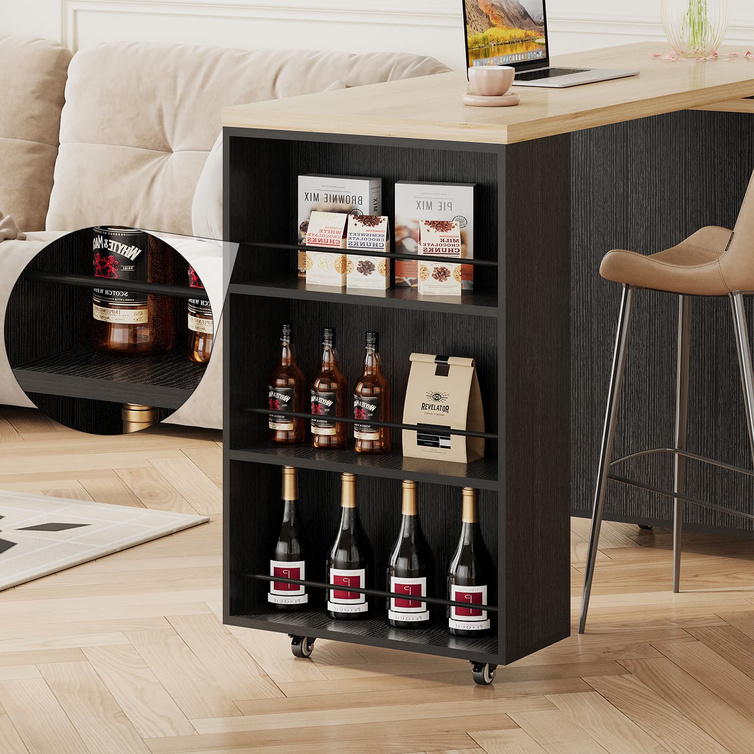 Paasyonmate Rolling Kitchen Island with Storage Cabinet, Rolling Cart with Swivel Table, Drawers, Shelves 6