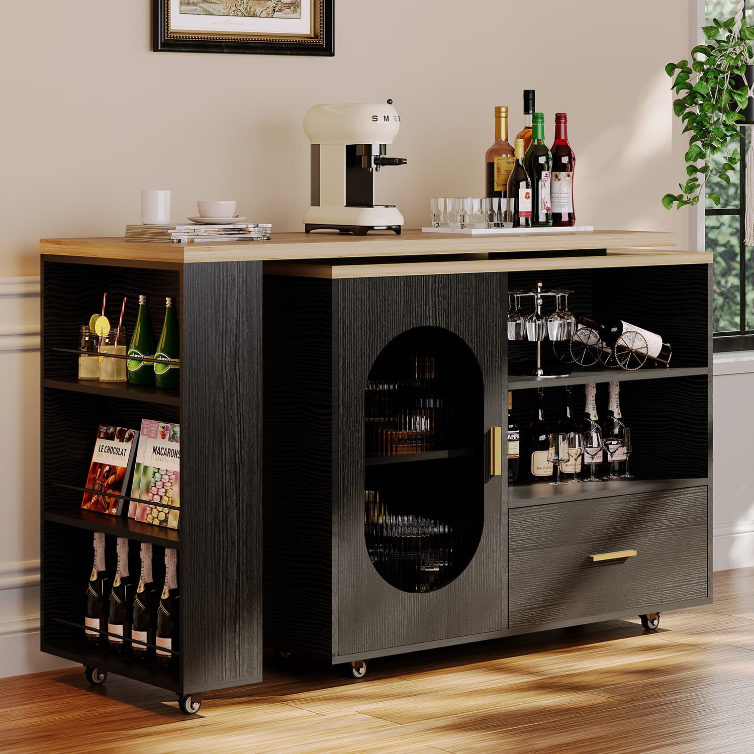 Paasyonmate Rolling Kitchen Island with Storage Cabinet, Rolling Cart with Swivel Table, Drawers, Shelves 8