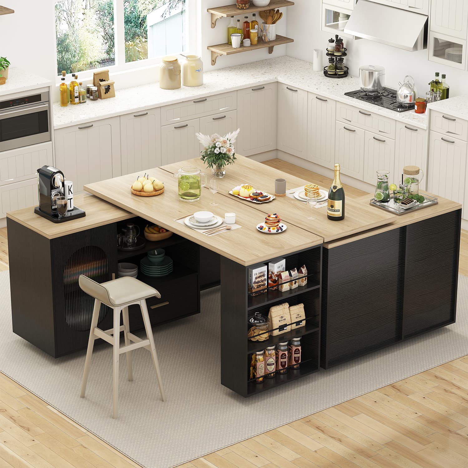 Paasyonmate Rolling Kitchen Island with Storage Cabinet, Rolling Cart with Swivel Table, Drawers, Shelves 9