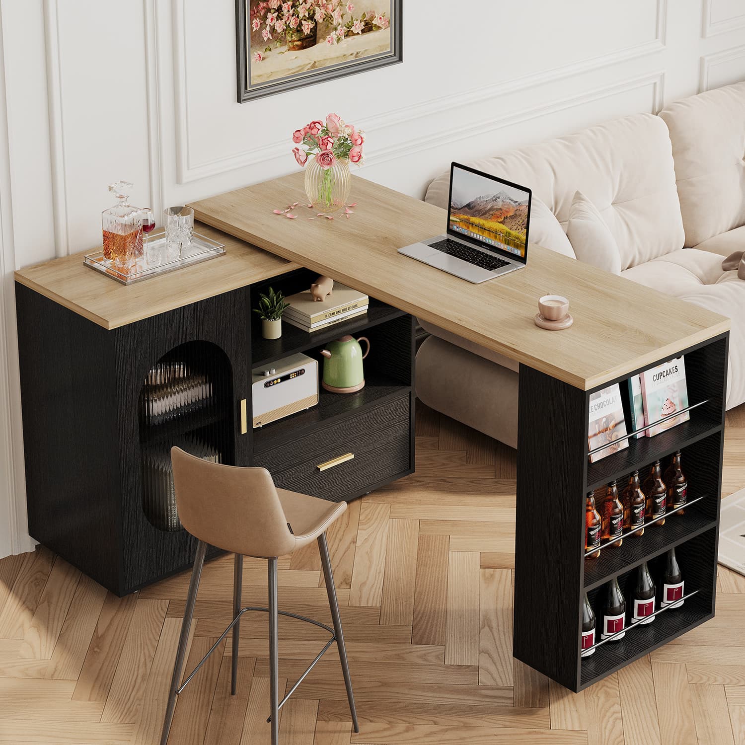 Paasyonmate Rolling Kitchen Island with Storage Cabinet, Rolling Cart with Swivel Table, Drawers, Shelves 10