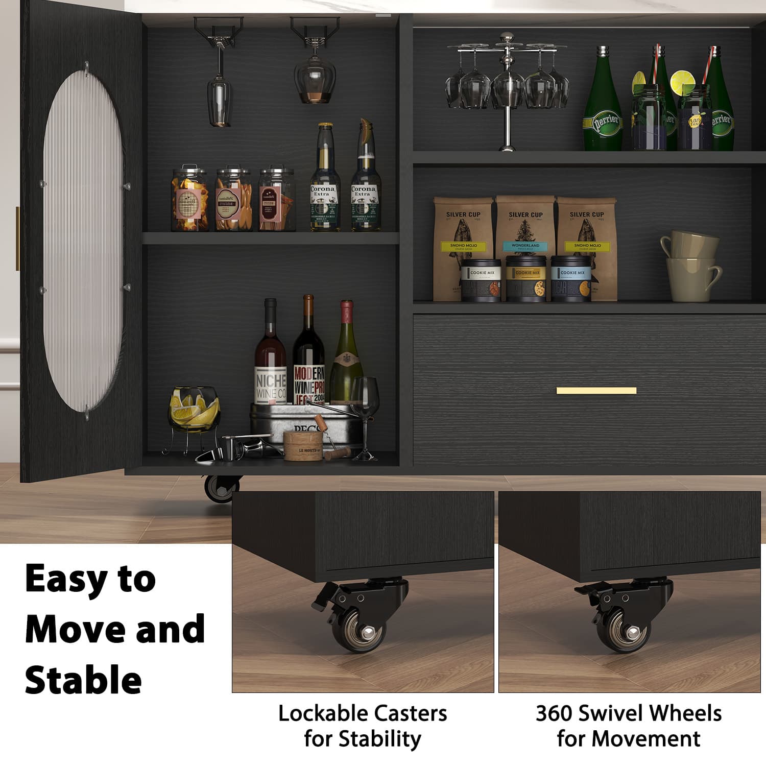 Paasyonmate 72" Mobile Rolling Kitchen Island with Seating and Storage Space, White Marble 6
