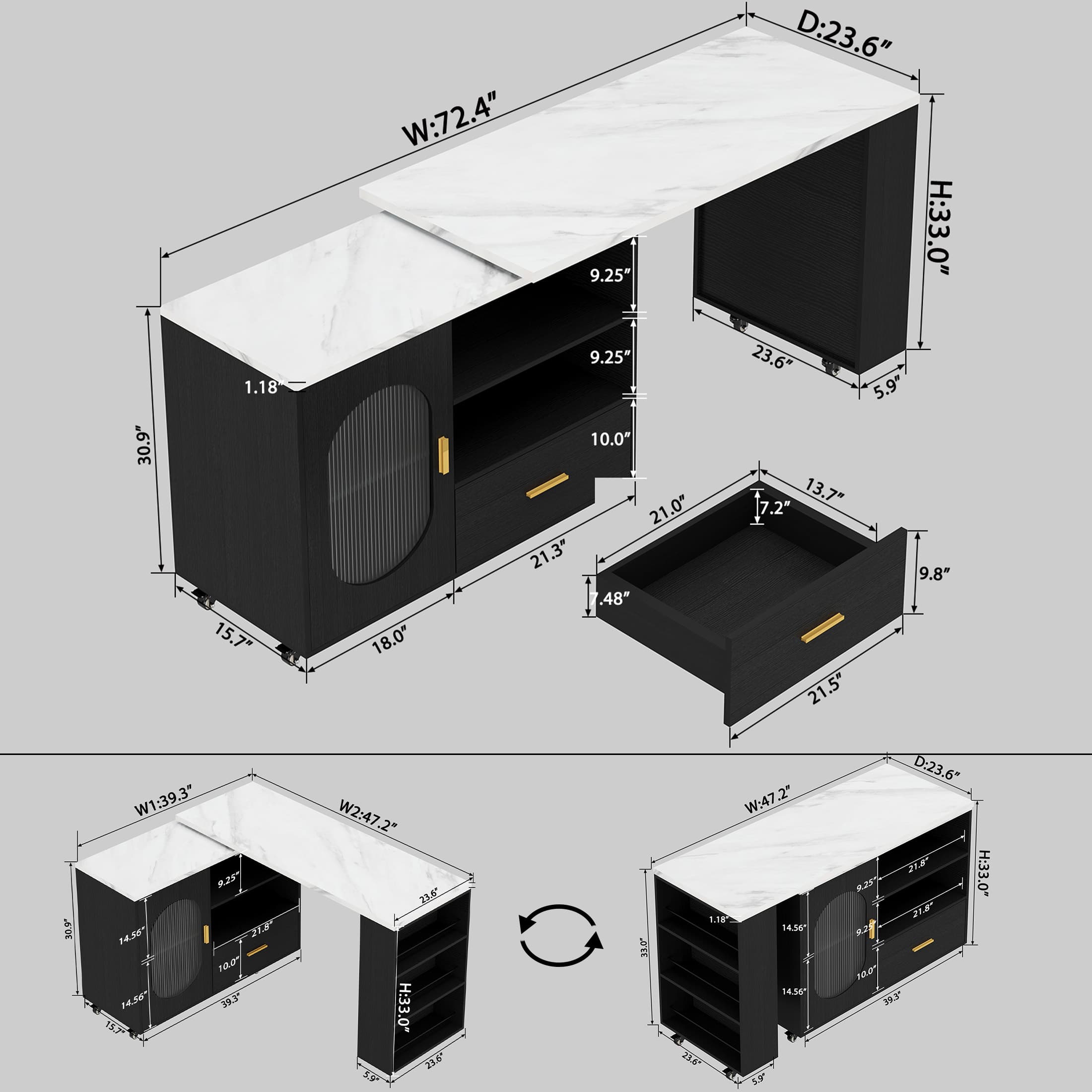 Paasyonmate 72" Mobile Rolling Kitchen Island with Seating and Storage Space, White Marble 10