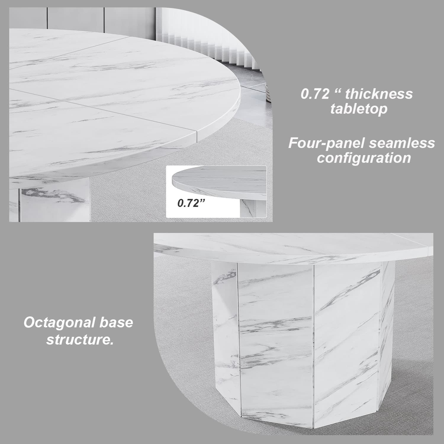 Paasyonmate 47" White Faux Marble Round Dining Table with Octagon Pedestal Base for Home 6