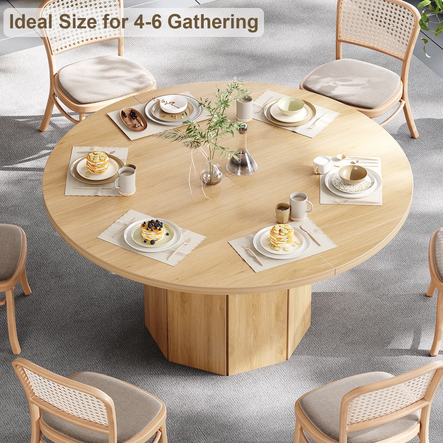 Paasyonmate 47 inch Round Dining Table, Light Oak Circular Kitchen Table for Home, Apartment 2