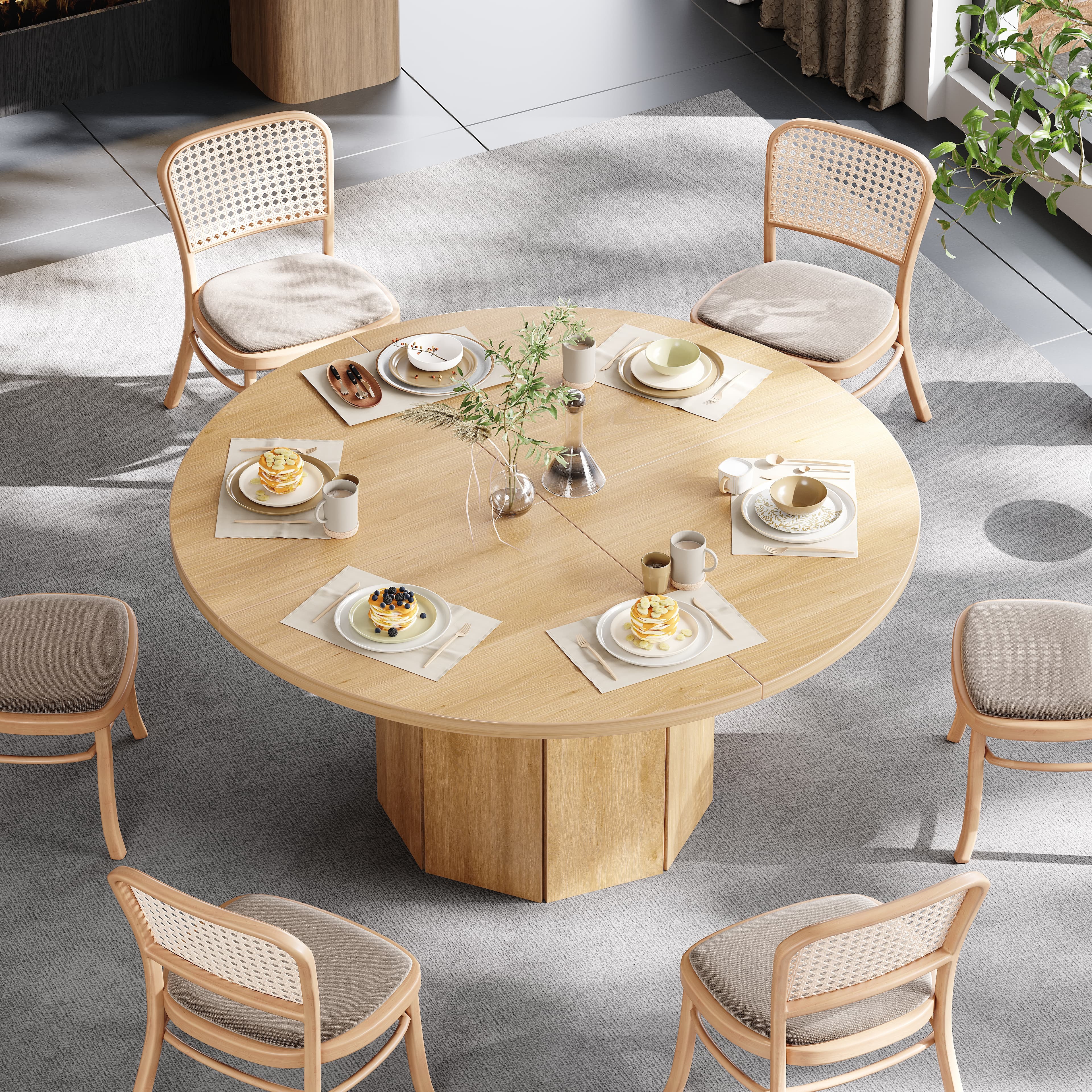 Paasyonmate 47 inch Round Dining Table, Light Oak Circular Kitchen Table for Home, Apartment 3