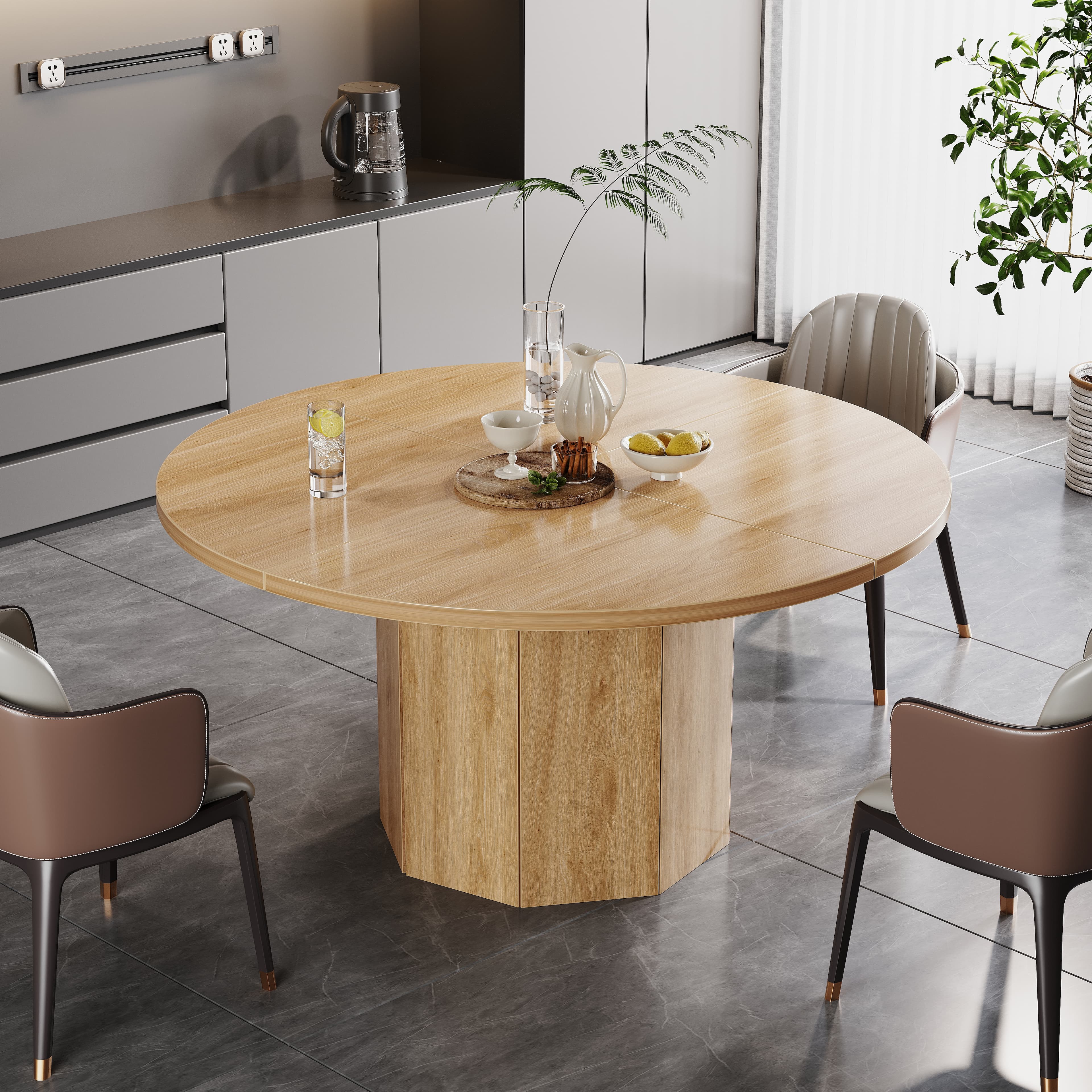 Paasyonmate 47 inch Round Dining Table, Light Oak Circular Kitchen Table for Home, Apartment 4