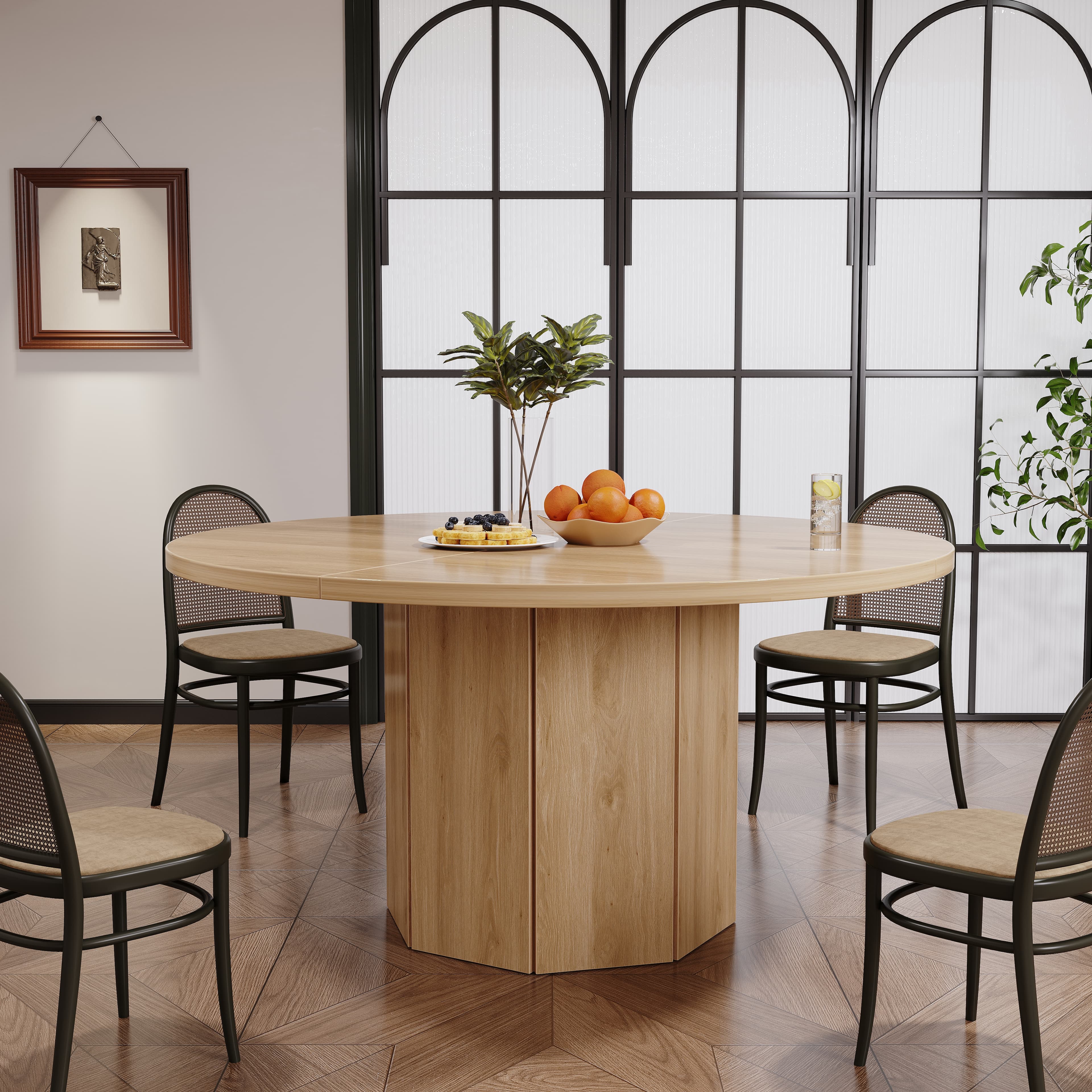 Paasyonmate 47 inch Round Dining Table, Light Oak Circular Kitchen Table for Home, Apartment 5