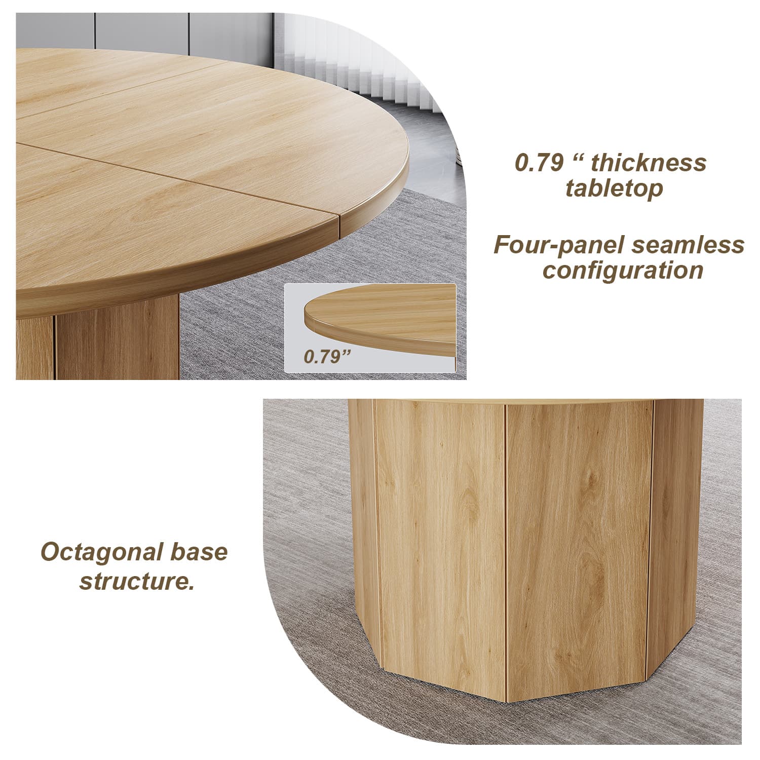 Paasyonmate 47 inch Round Dining Table, Light Oak Circular Kitchen Table for Home, Apartment 6