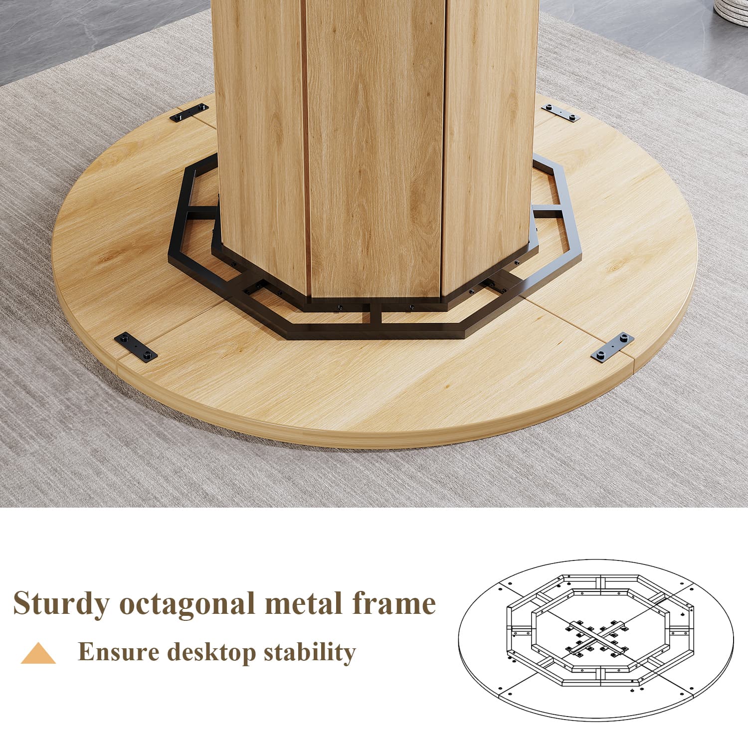 Paasyonmate 47 inch Round Dining Table, Light Oak Circular Kitchen Table for Home, Apartment 7