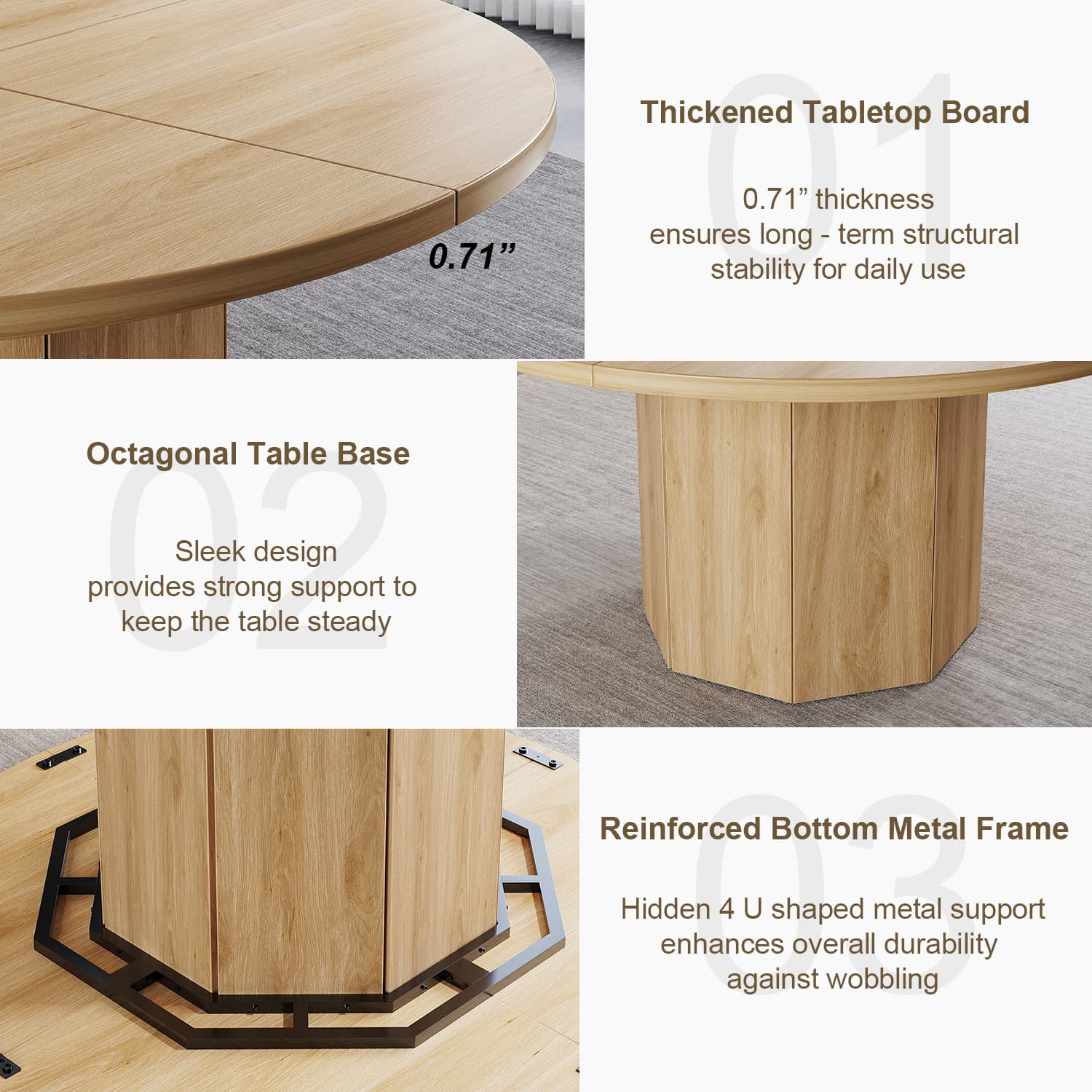 Paasyonmate 47 inch Round Dining Table, Light Oak Circular Kitchen Table for Home, Apartment 8