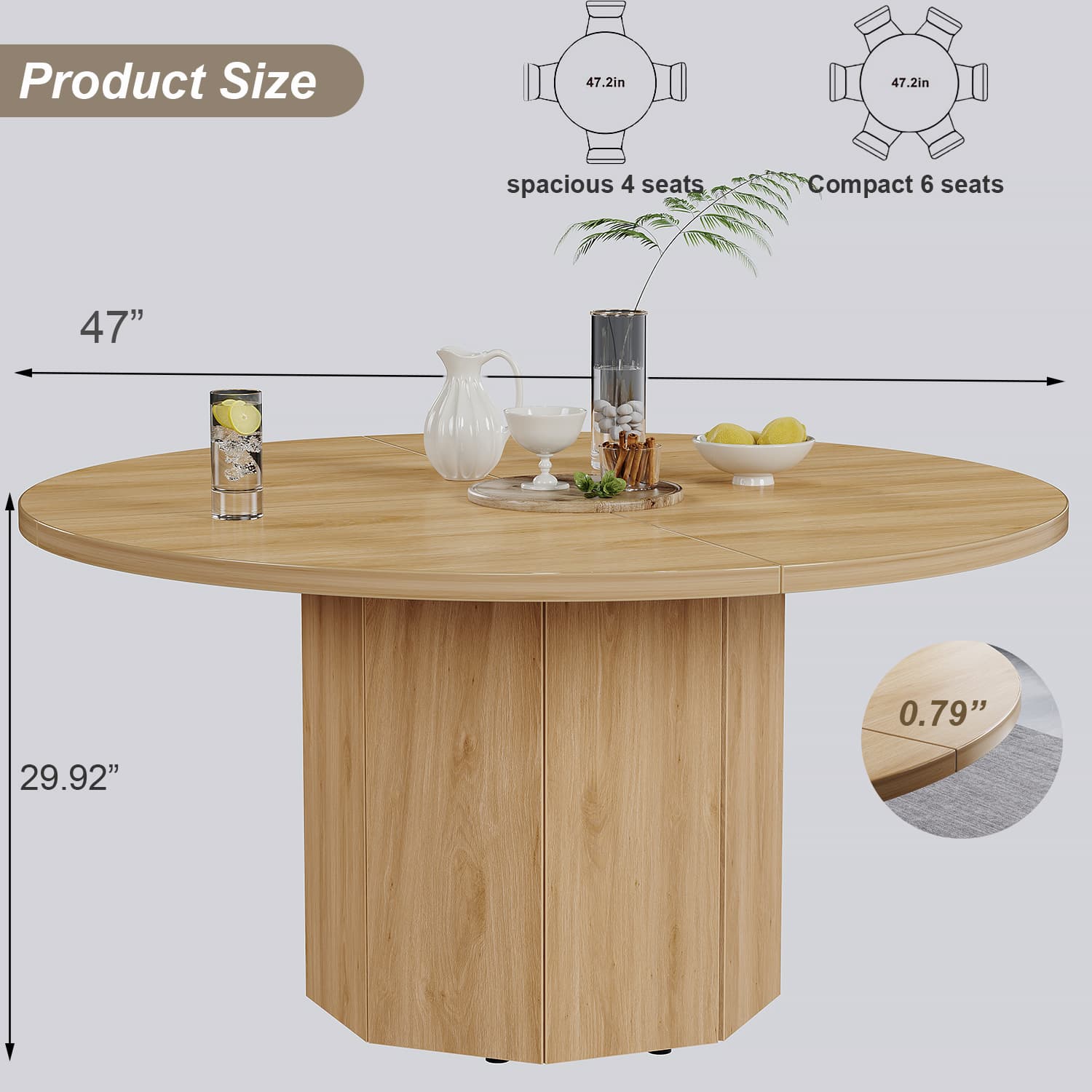 Paasyonmate 47 inch Round Dining Table, Light Oak Circular Kitchen Table for Home, Apartment 10