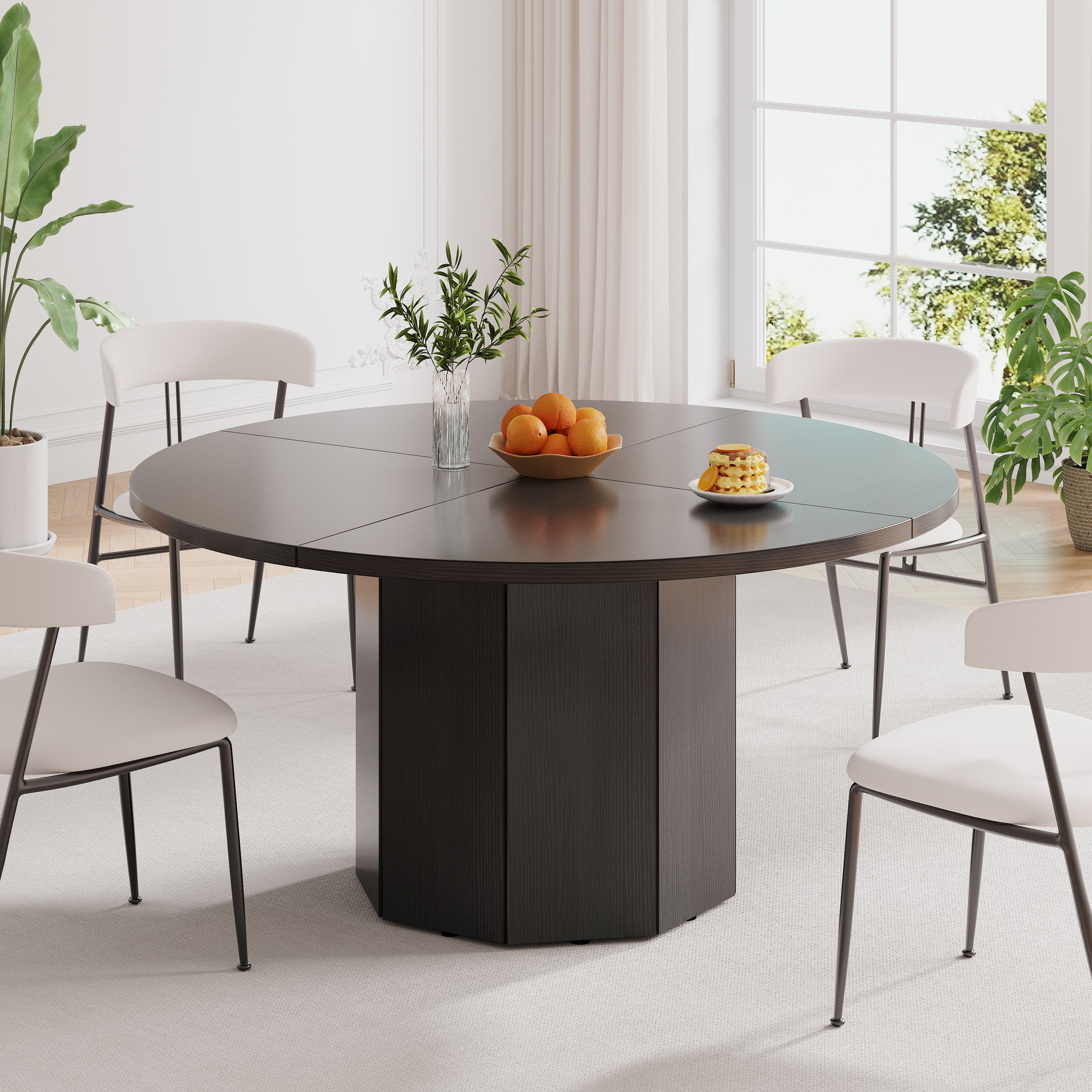 Paasyonmate 47" Black Round Dining Table with Octagon Base for Home Kitchen