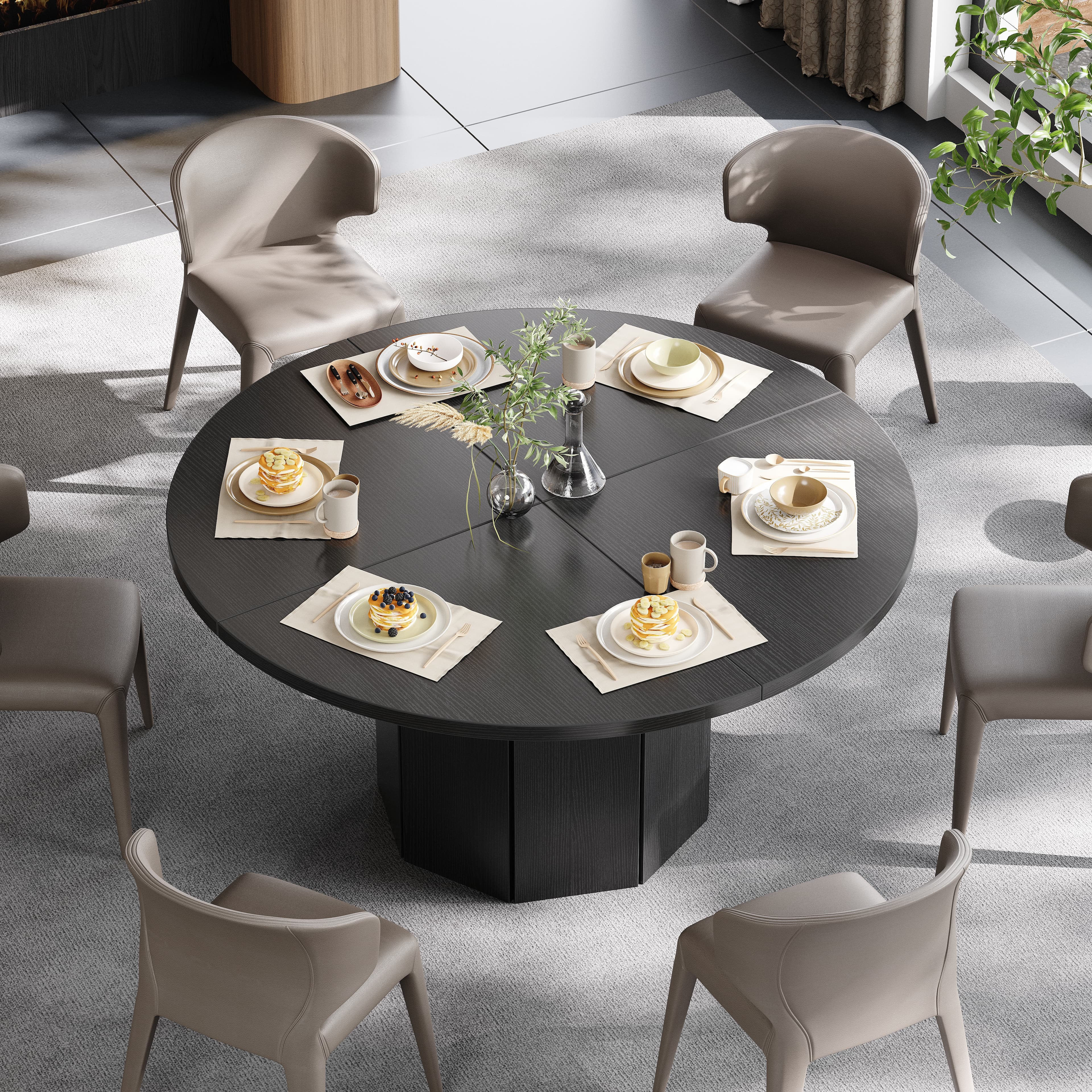 Paasyonmate 47" Black Round Dining Table with Octagon Base for Home Kitchen 2