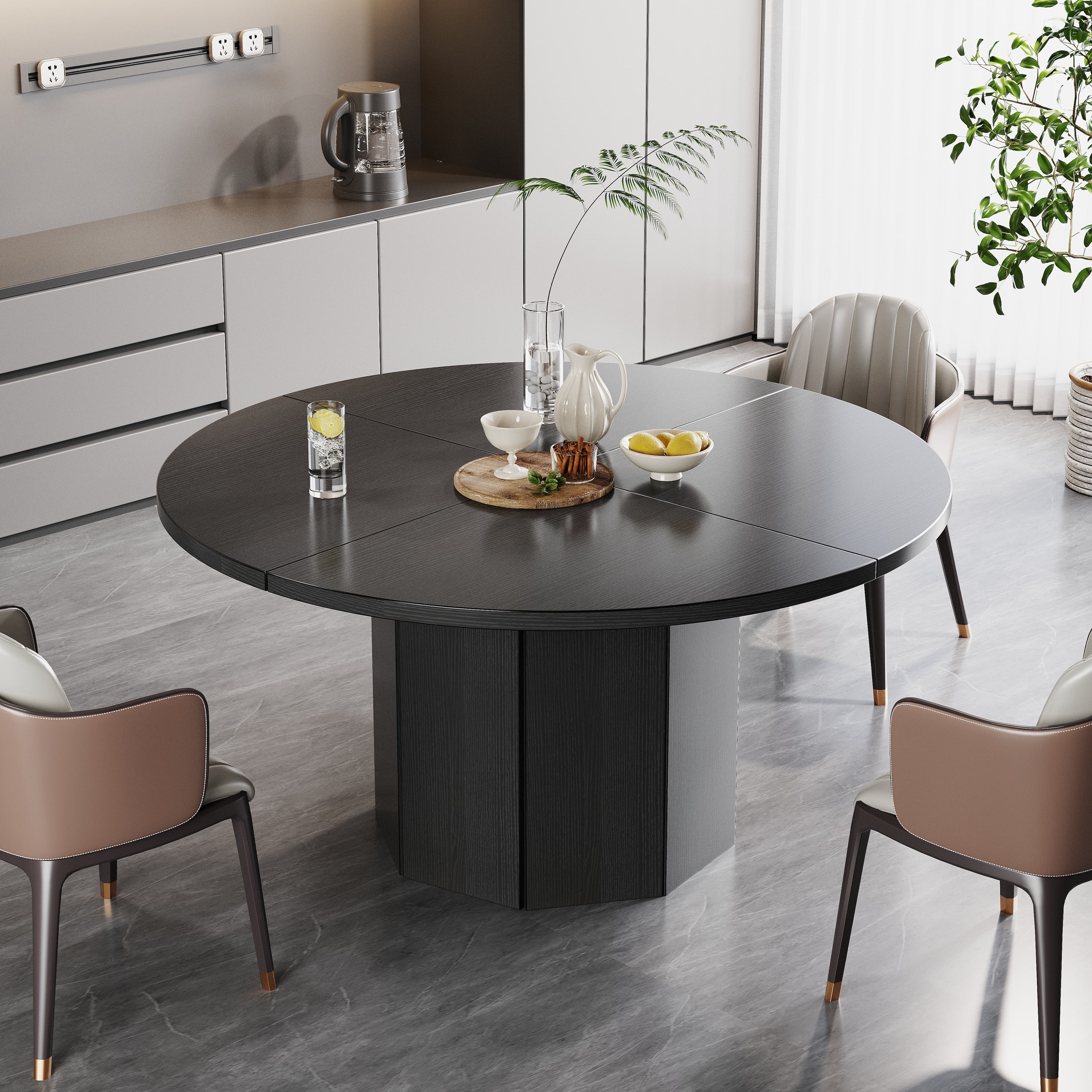 Paasyonmate 47" Black Round Dining Table with Octagon Base for Home Kitchen 3