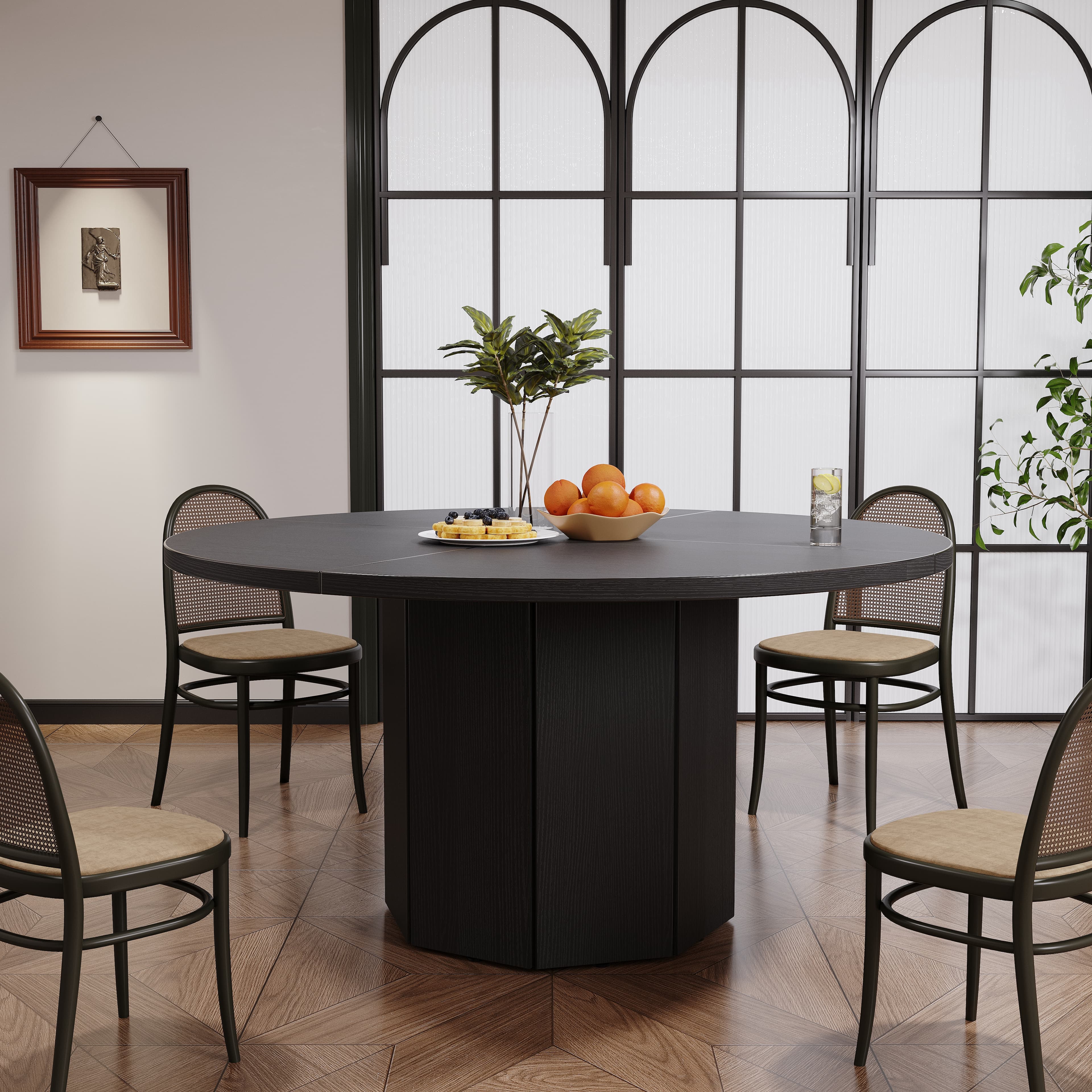 Paasyonmate 47" Black Round Dining Table with Octagon Base for Home Kitchen 4