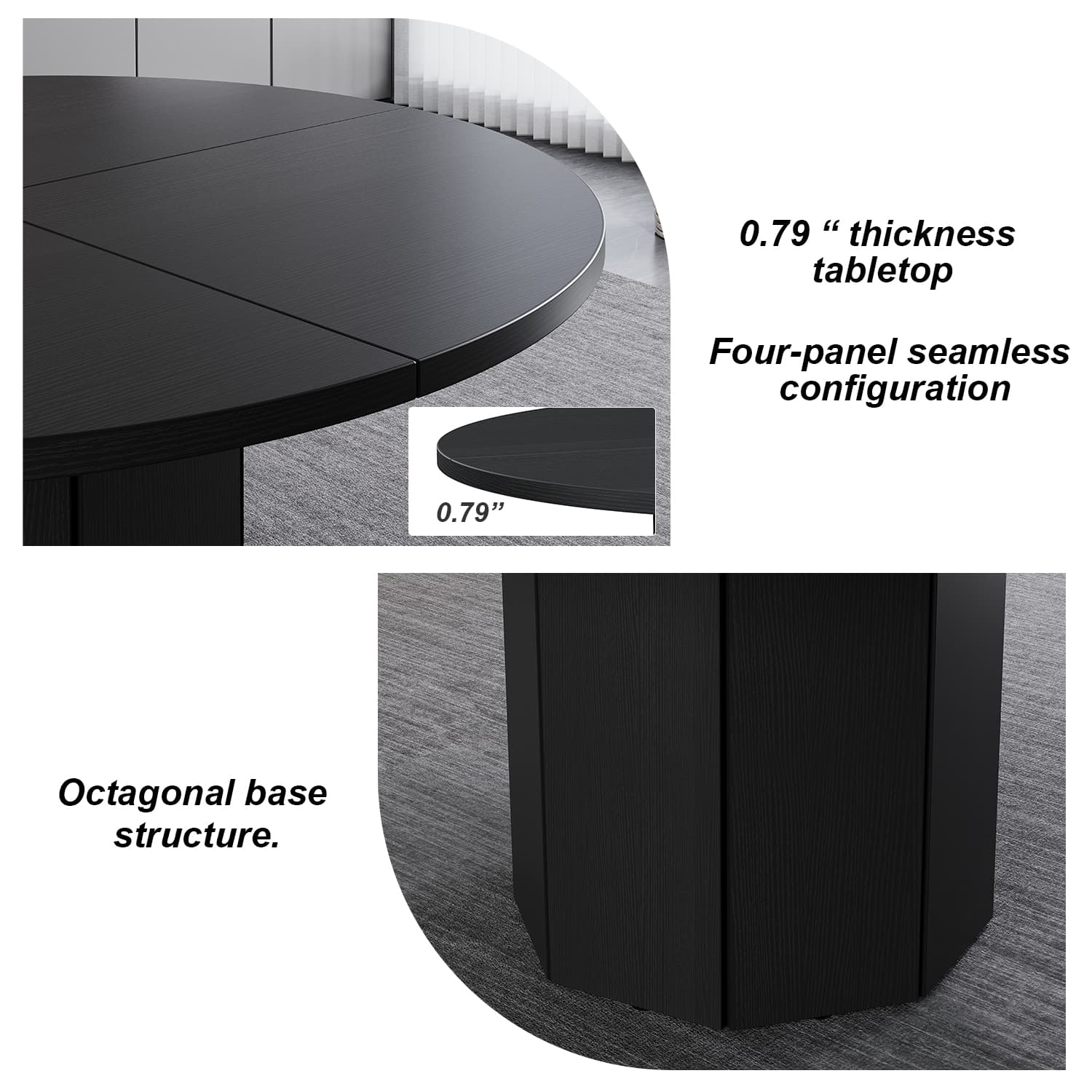 Paasyonmate 47" Black Round Dining Table with Octagon Base for Home Kitchen 5