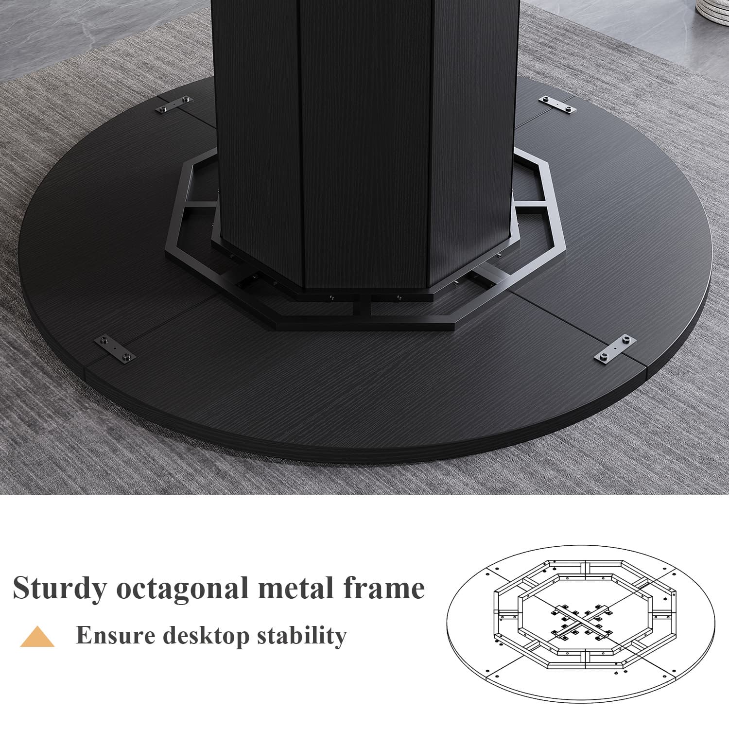Paasyonmate 47" Black Round Dining Table with Octagon Base for Home Kitchen 6