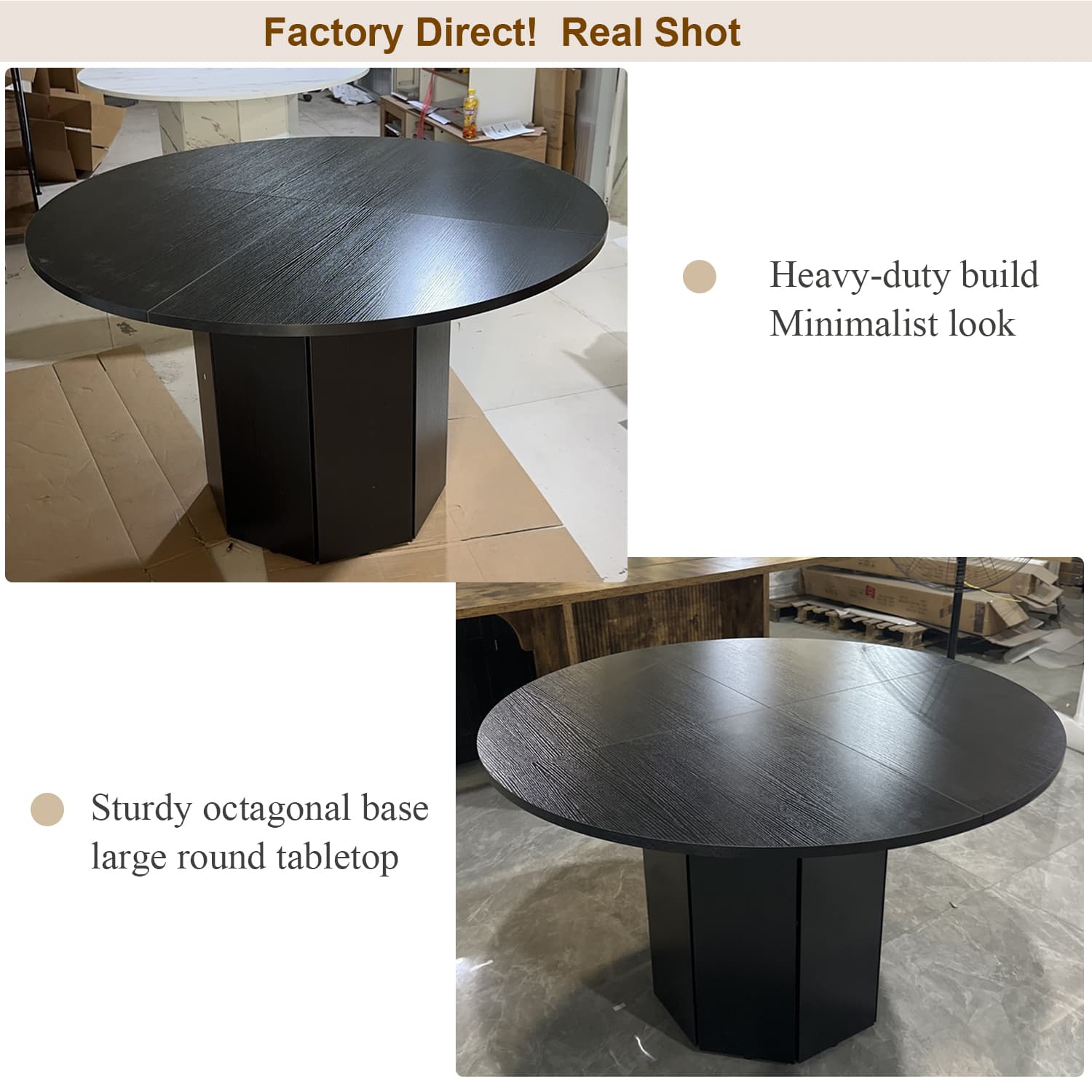 Paasyonmate 47" Black Round Dining Table with Octagon Base for Home Kitchen 9