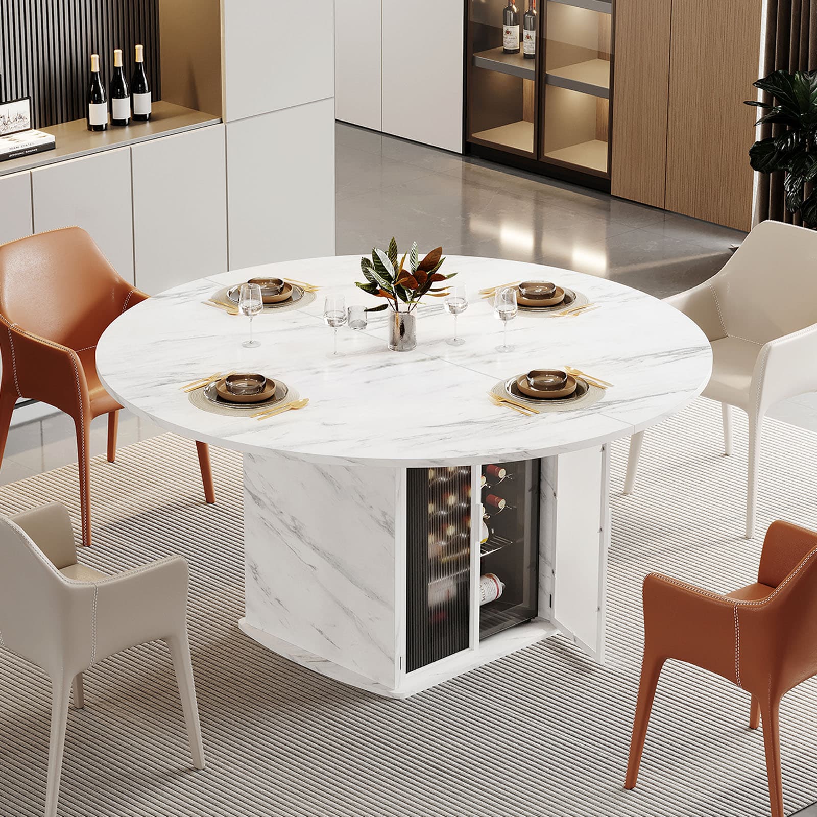 Paayonomate 47" Round Dining Table with Storage for 4-6, Modern Kitchen Table