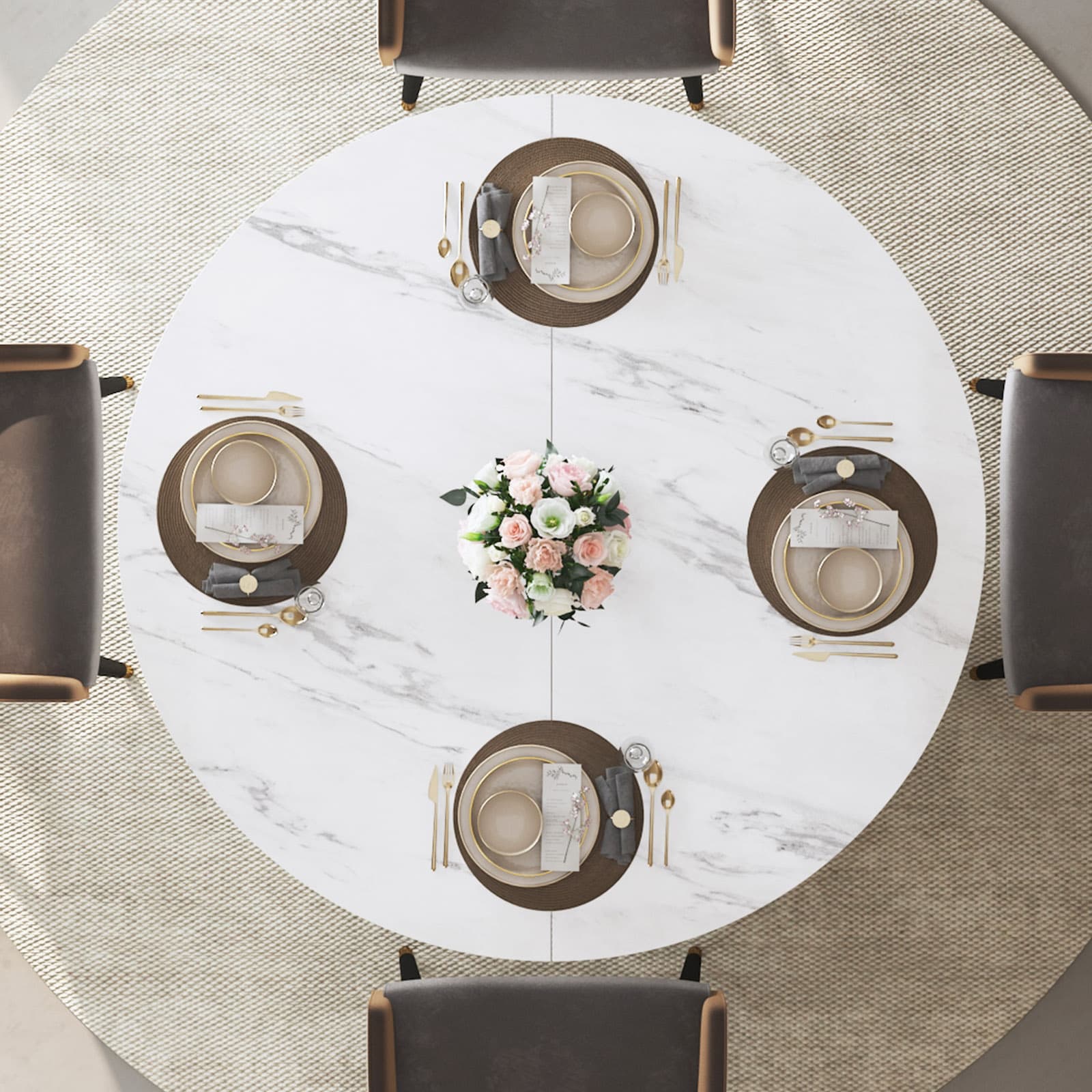 Paayonomate 47" Round Dining Table with Storage for 4-6, Modern Kitchen Table 4