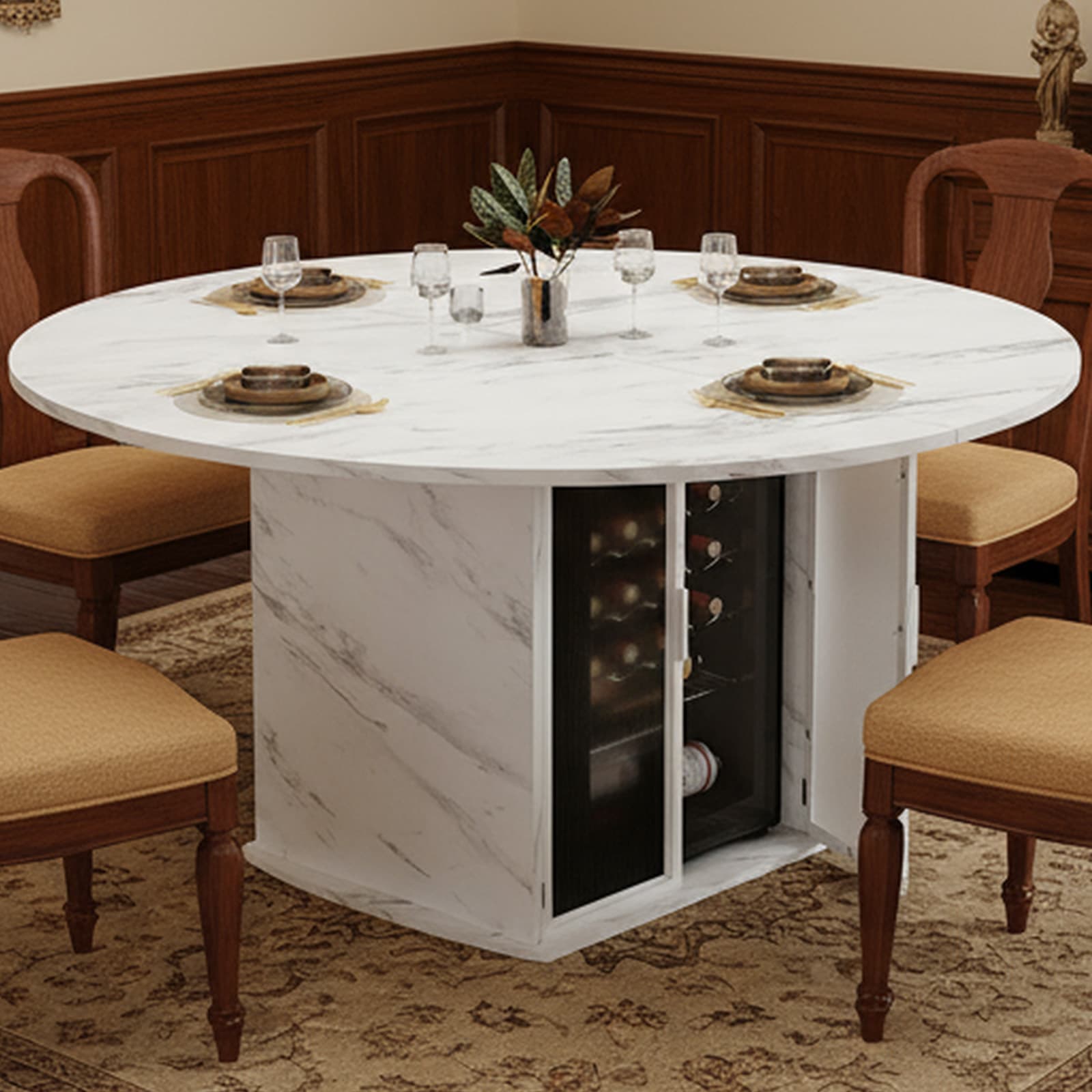 Paayonomate 47" Round Dining Table with Storage for 4-6, Modern Kitchen Table 6
