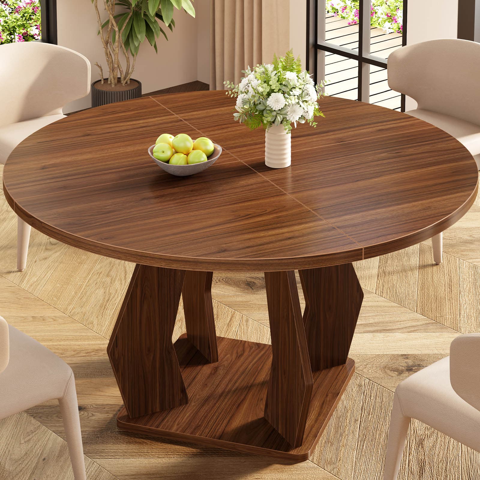 Paasyonmate 47" Round Dining Table, Sturdy Modern Kitchen Table, Walnut 2