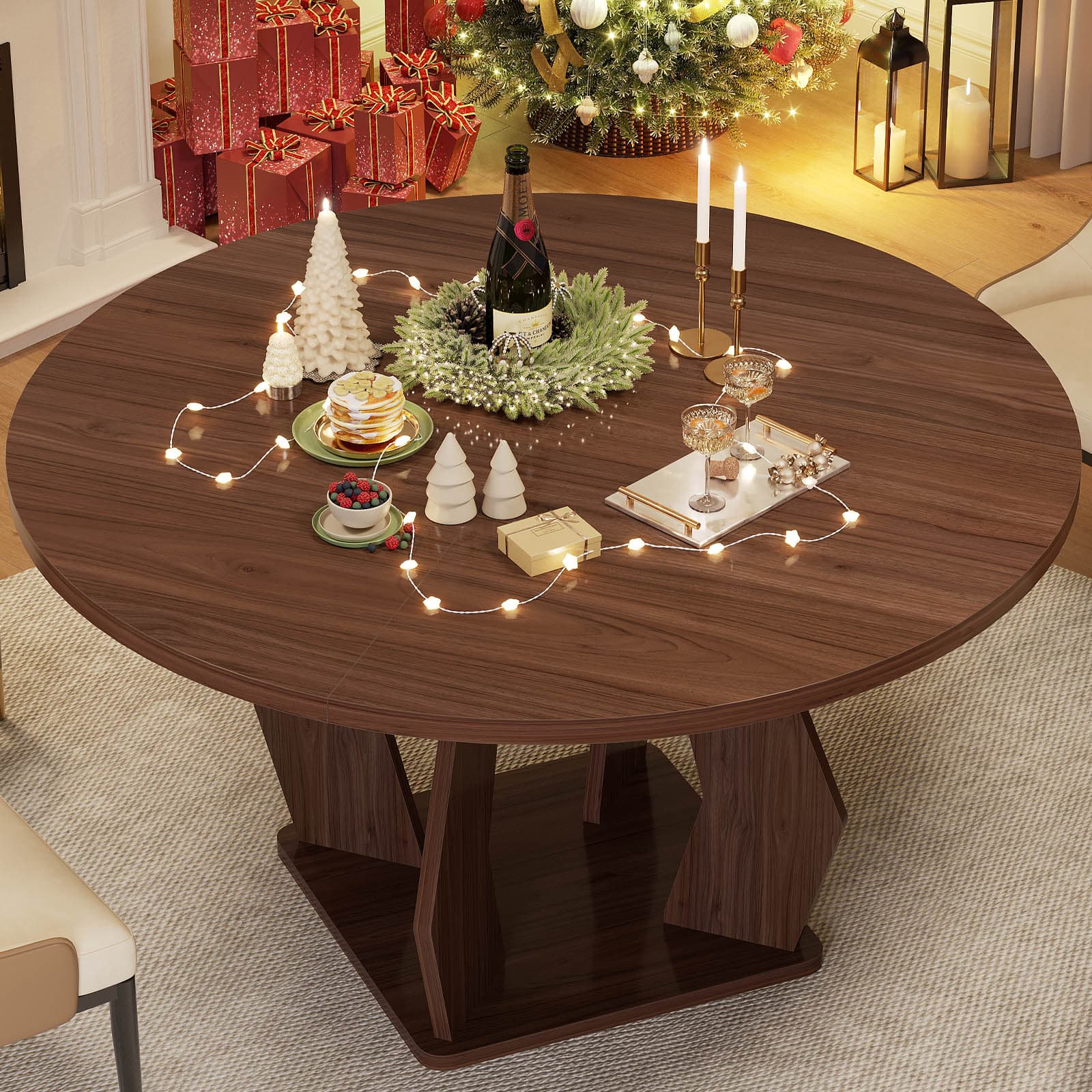 Paasyonmate 47" Round Dining Table, Sturdy Modern Kitchen Table, Walnut 3