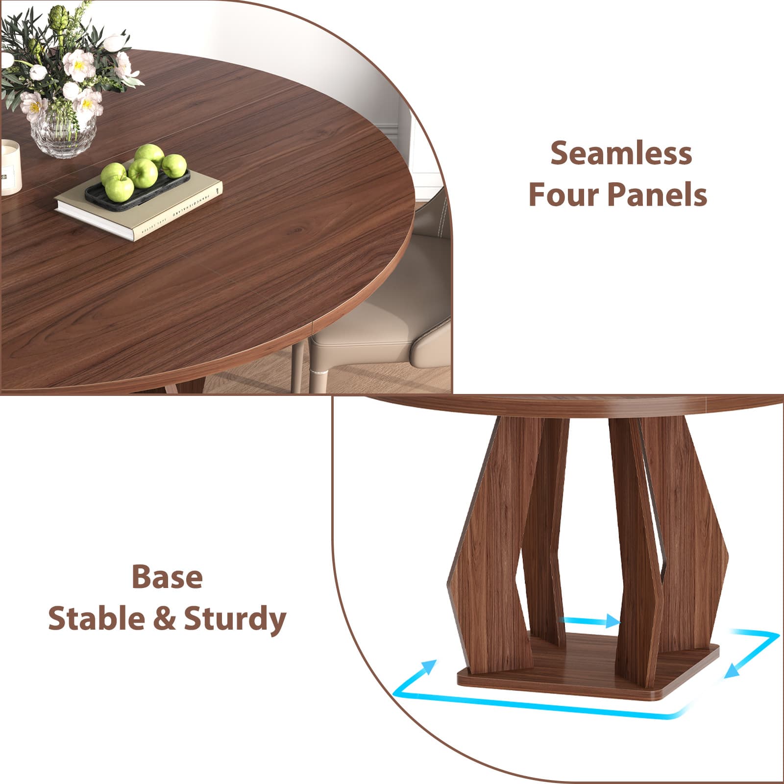 Paasyonmate 47" Round Dining Table, Sturdy Modern Kitchen Table, Walnut 4