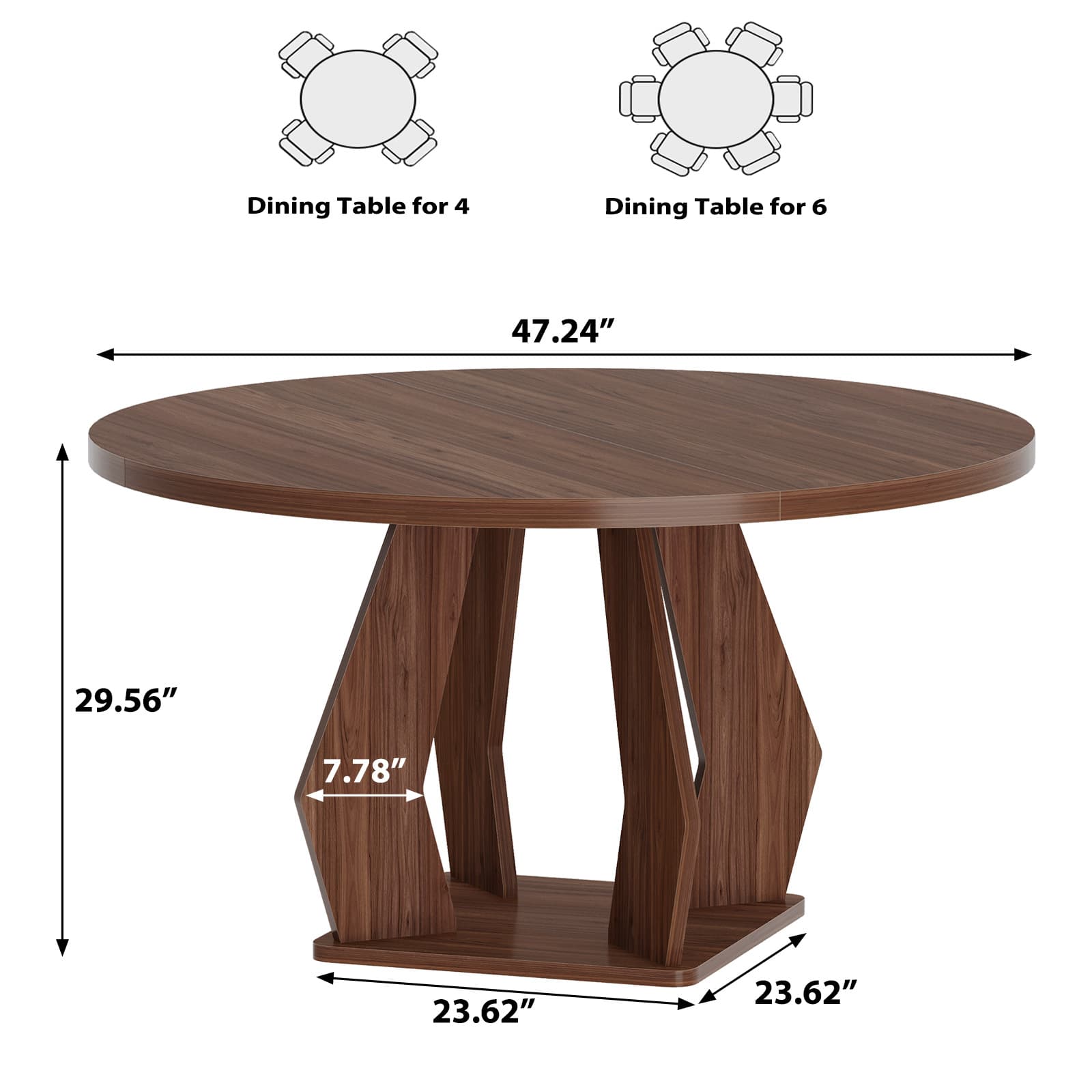 Paasyonmate 47" Round Dining Table, Sturdy Modern Kitchen Table, Walnut 5