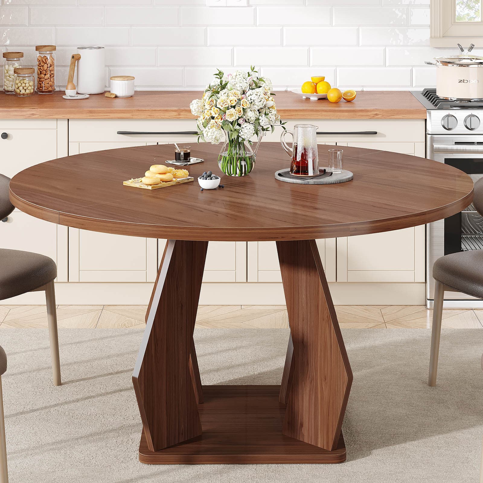 Paasyonmate 47" Round Dining Table, Sturdy Modern Kitchen Table, Walnut 6