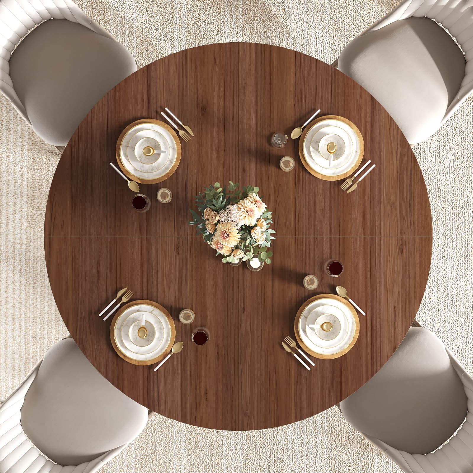 Paasyonmate 47" Round Dining Table, Sturdy Modern Kitchen Table, Walnut 7