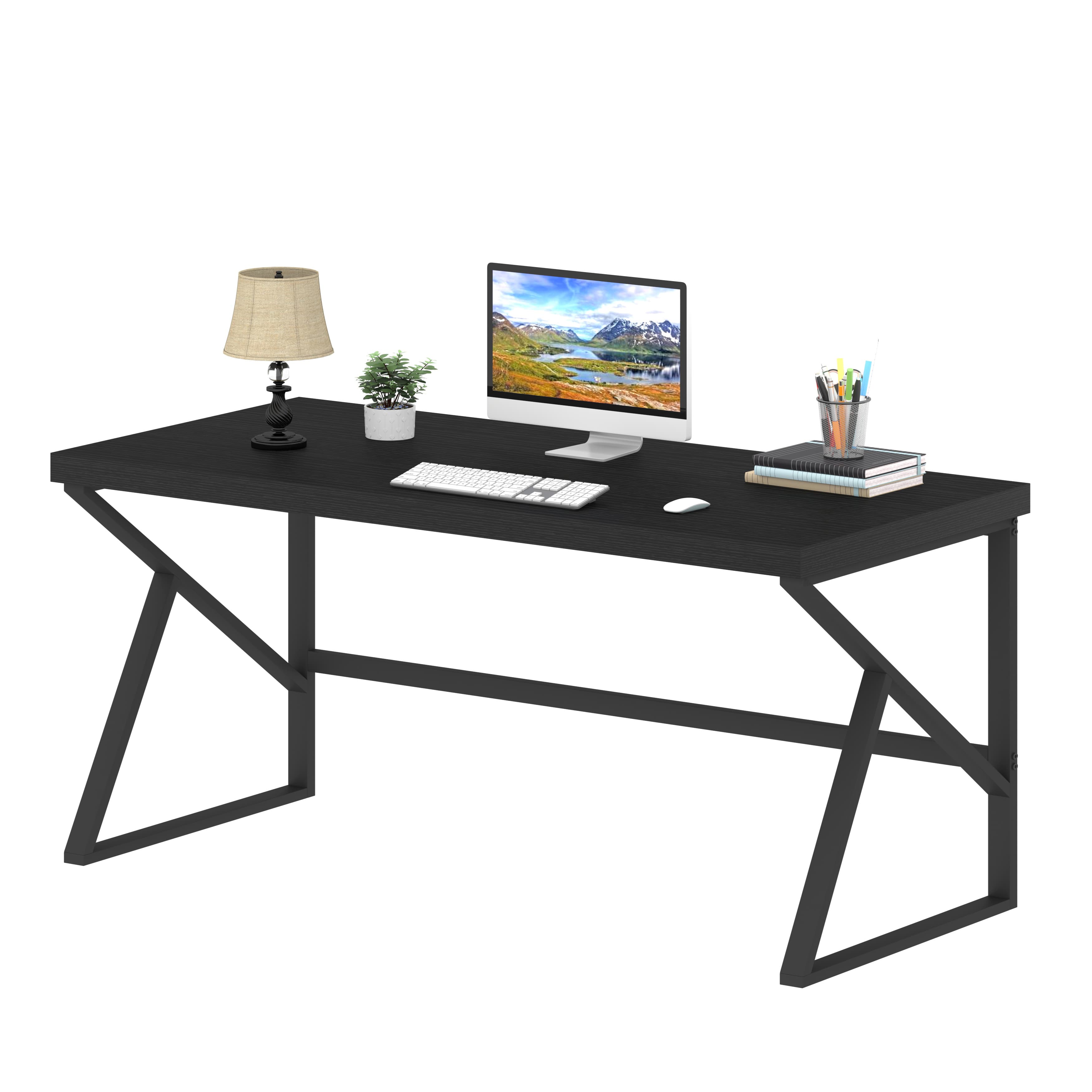 Paasyonmate Computer Desk Wood Metal, Black Modern Office Desk 55 Inch 6