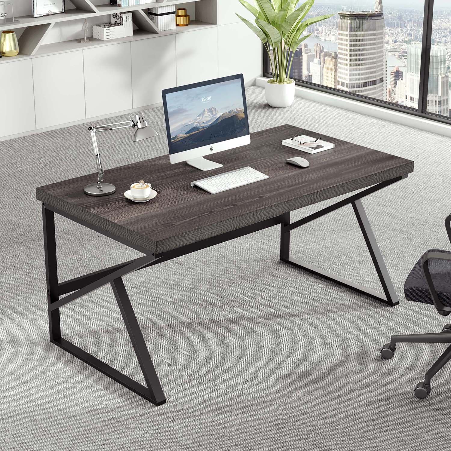 Paasyonmate 55" Computer Desk with Metal K-Frames for Home Office, Gray 2