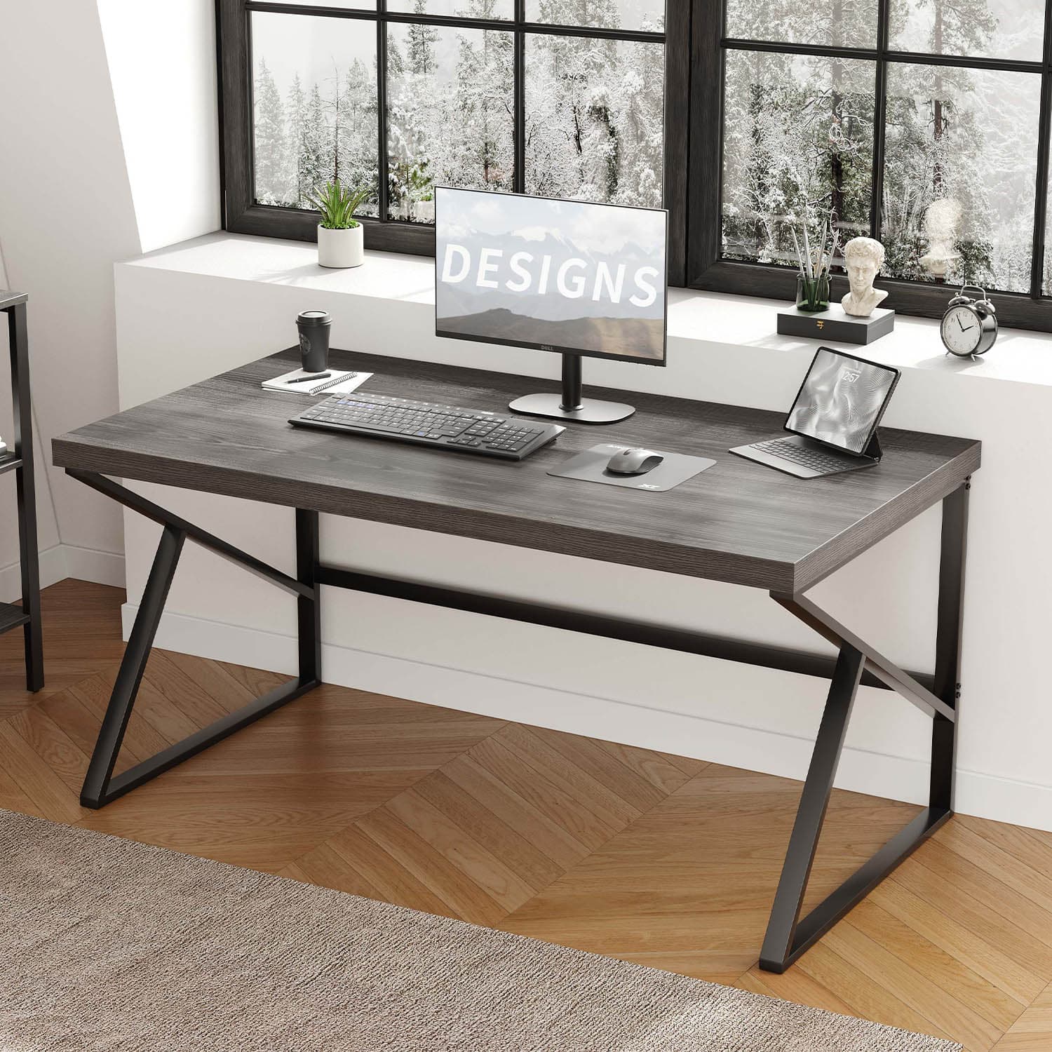 Paasyonmate 55" Computer Desk with Metal K-Frames for Home Office, Gray 3