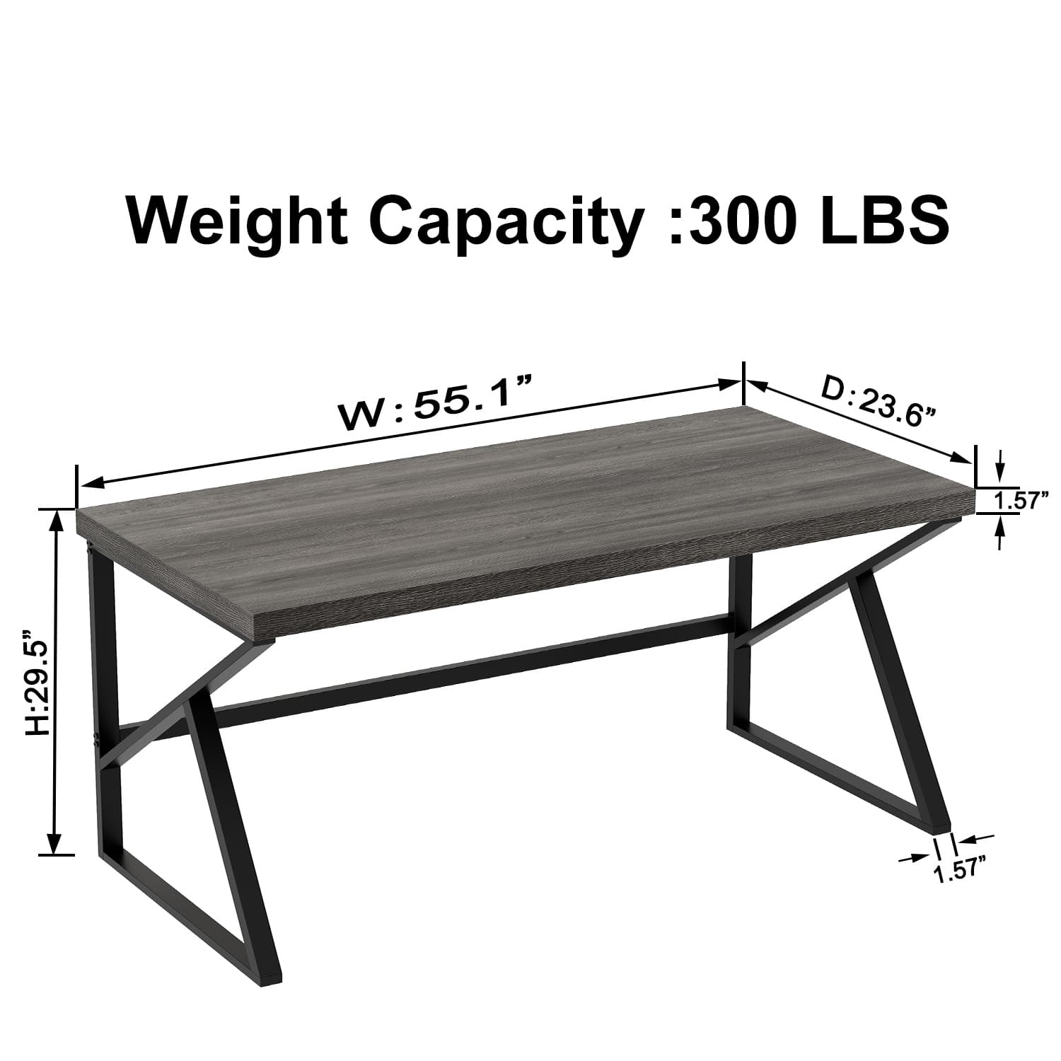 Paasyonmate 55" Computer Desk with Metal K-Frames for Home Office, Gray 6
