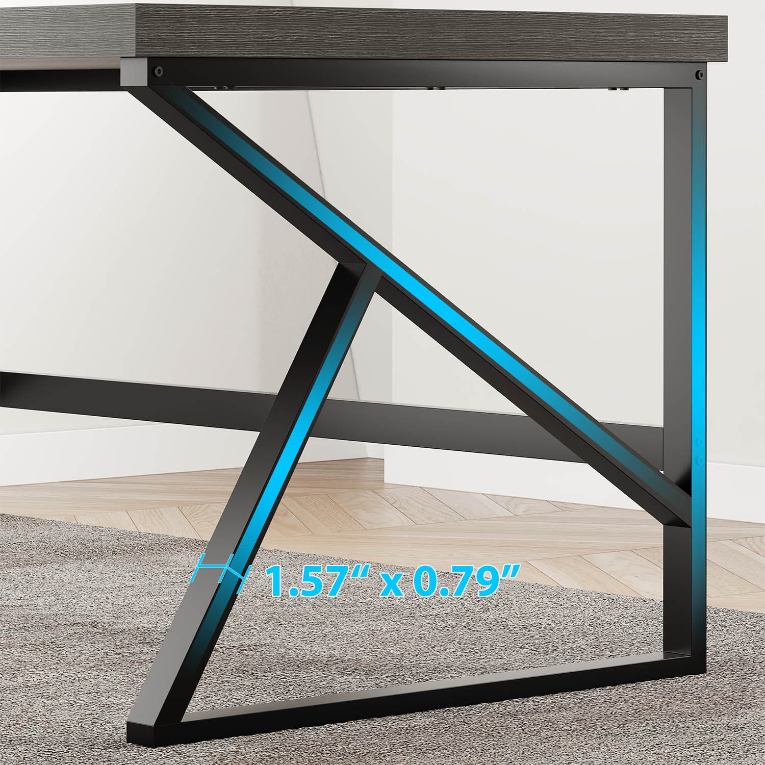 Paasyonmate 55" Computer Desk with Metal K-Frames for Home Office, Gray 8