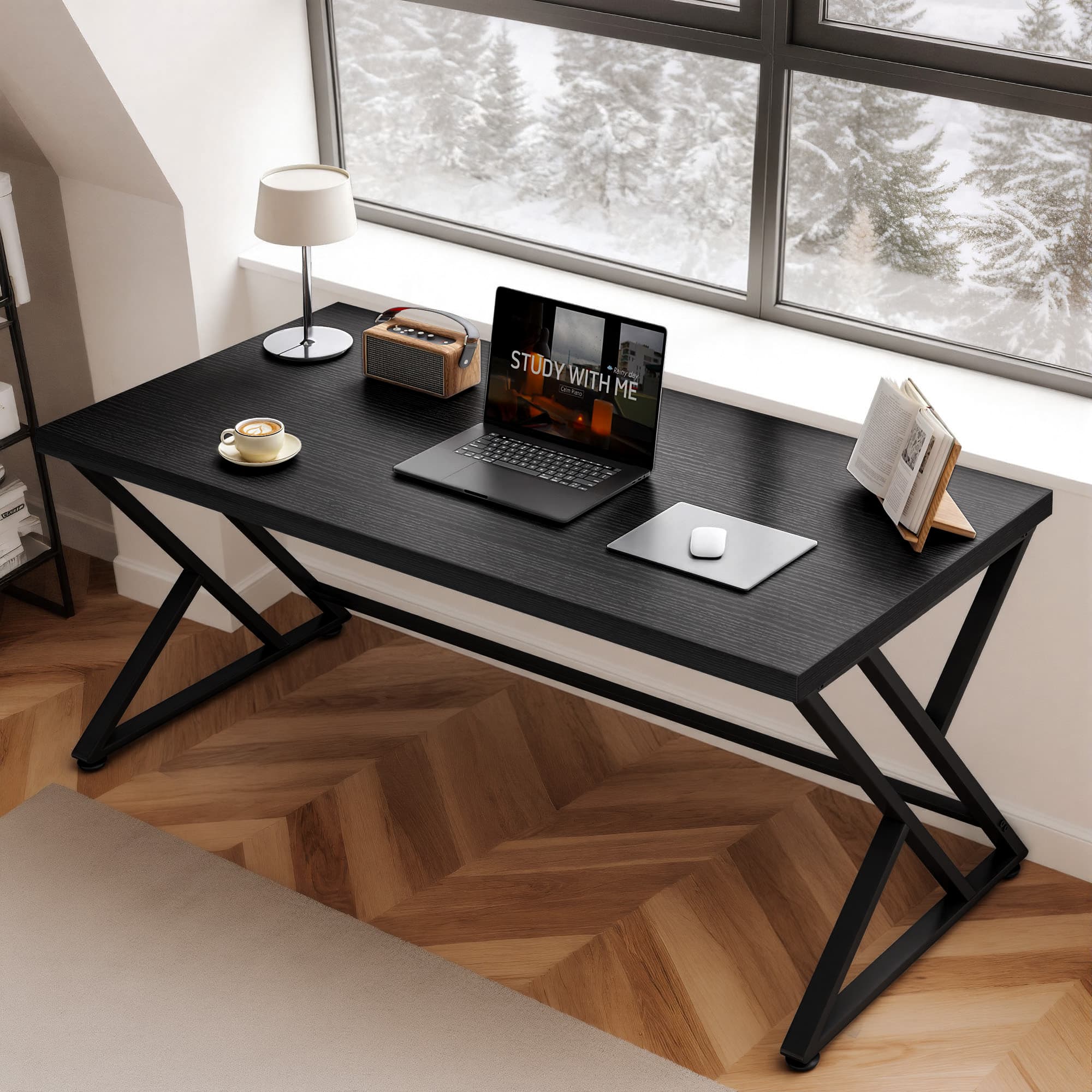 Paasyonmate 55" Computer Desk with Double Y-Frames for Home Office, Black