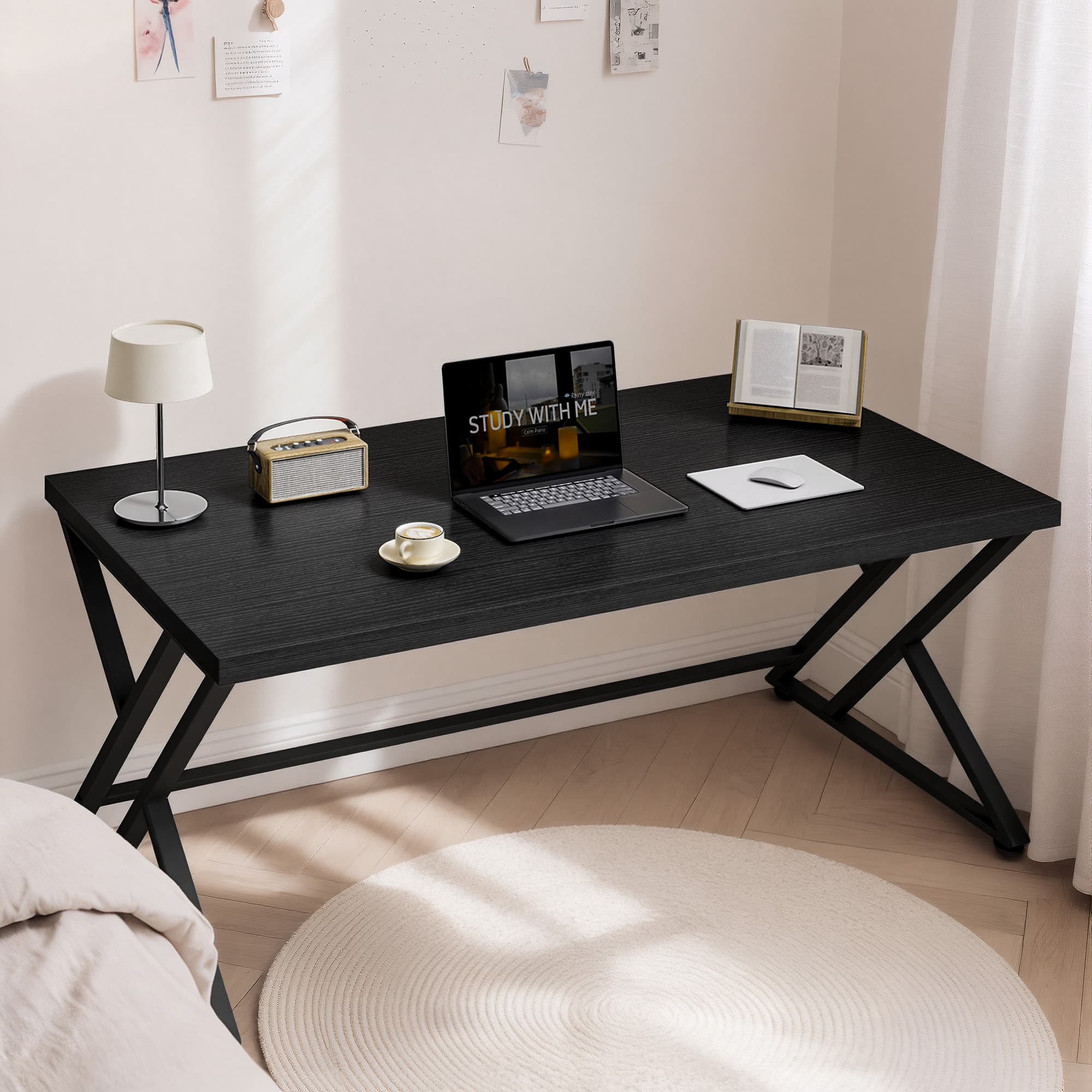 Paasyonmate 55" Computer Desk with Double Y-Frames for Home Office, Black 2