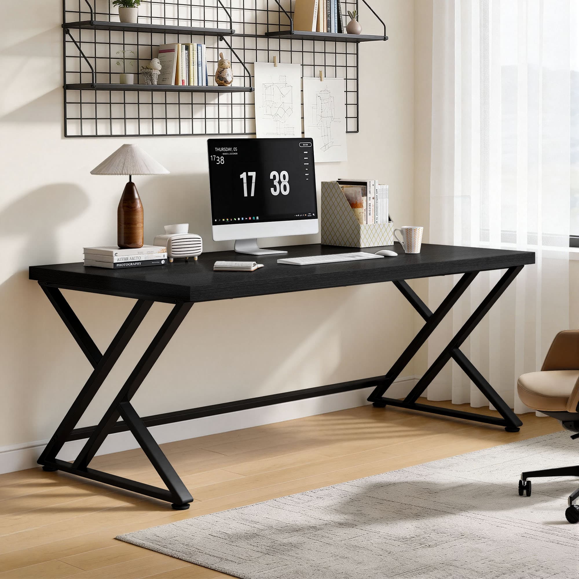 Paasyonmate 55" Computer Desk with Double Y-Frames for Home Office, Black 3